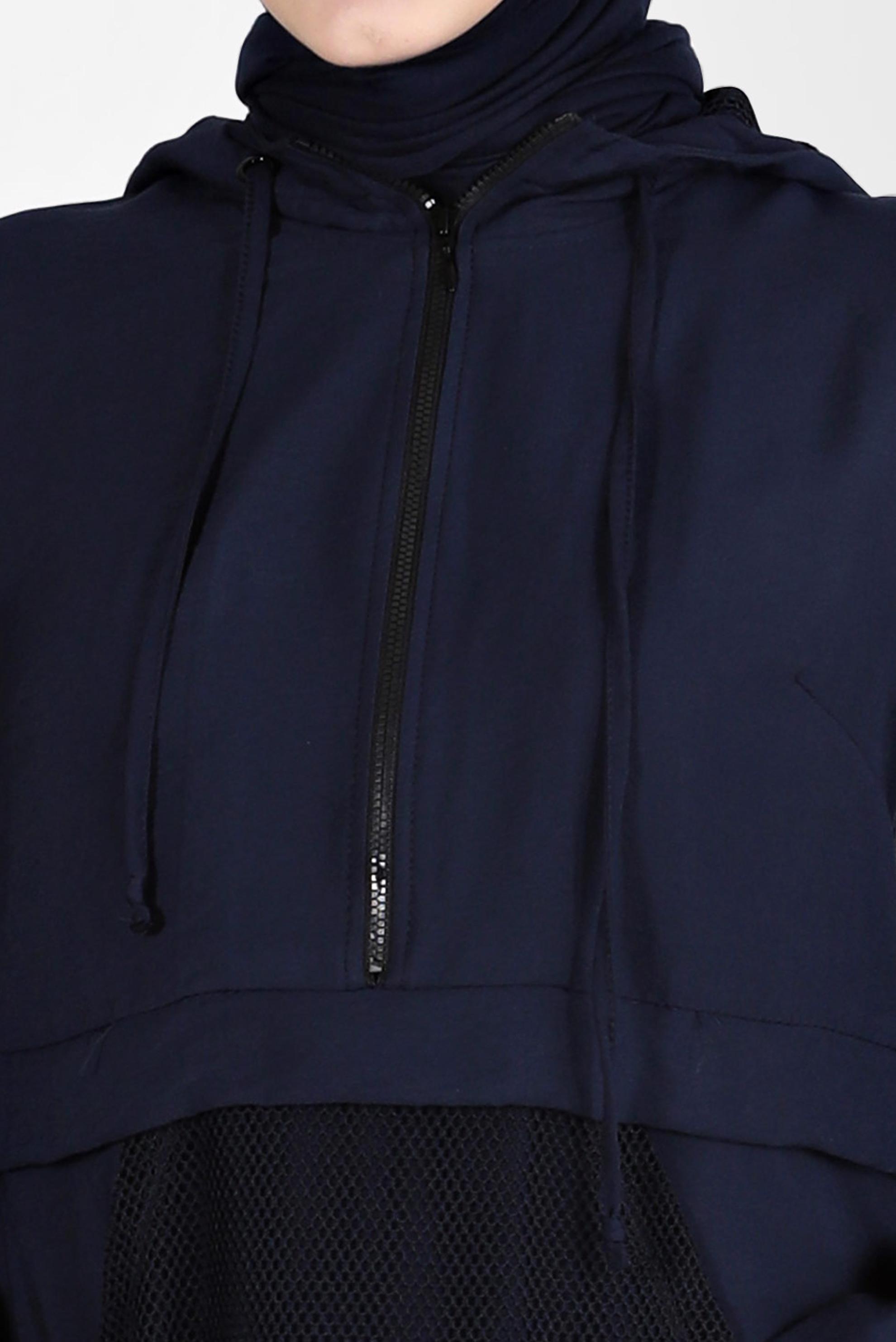 Tesettür giyim LACİVERT FİLE DETAYLI KAPÜŞONLU TUNİK 41745 