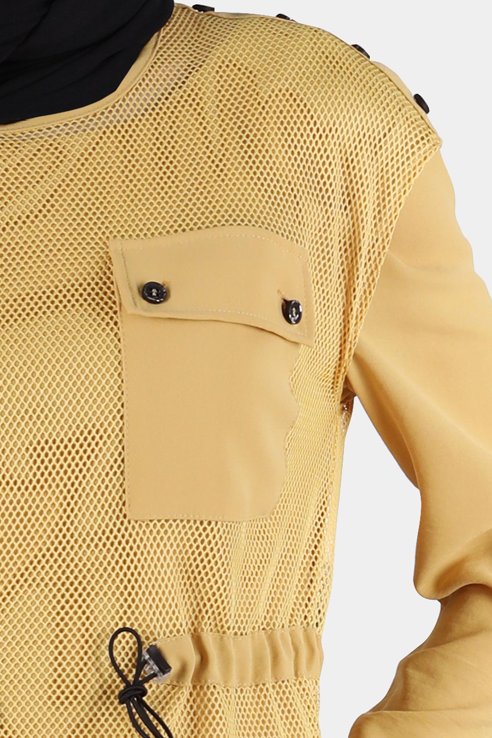 Tesettür giyim SARI FİLE DETAYLI BELİ BÜZGÜLÜ İKİLİ TUNİK 41750 