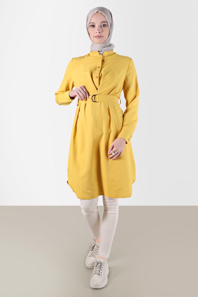 Tesettür giyim  KUŞAKLI DÜĞMELİ TUNİK 41752  - ALVİNA