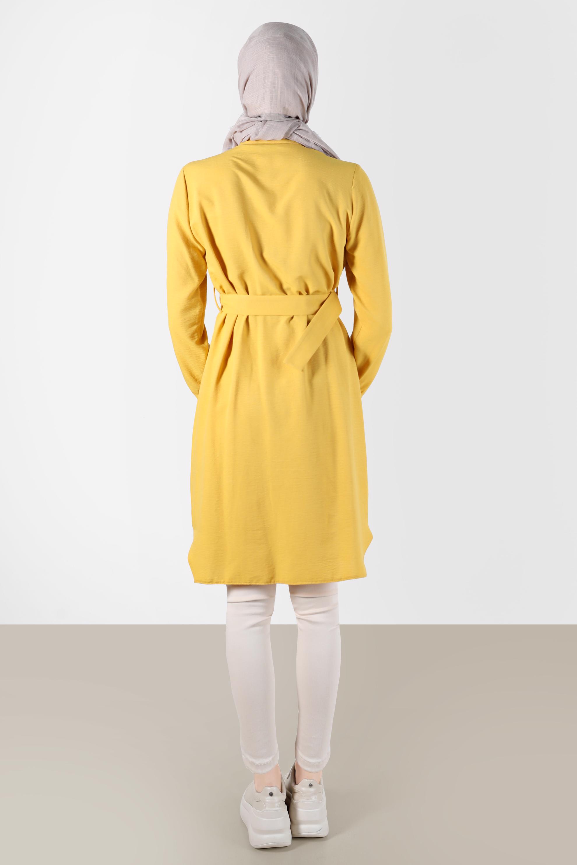 Tesettür giyim SARI KUŞAKLI DÜĞMELİ TUNİK 41752 