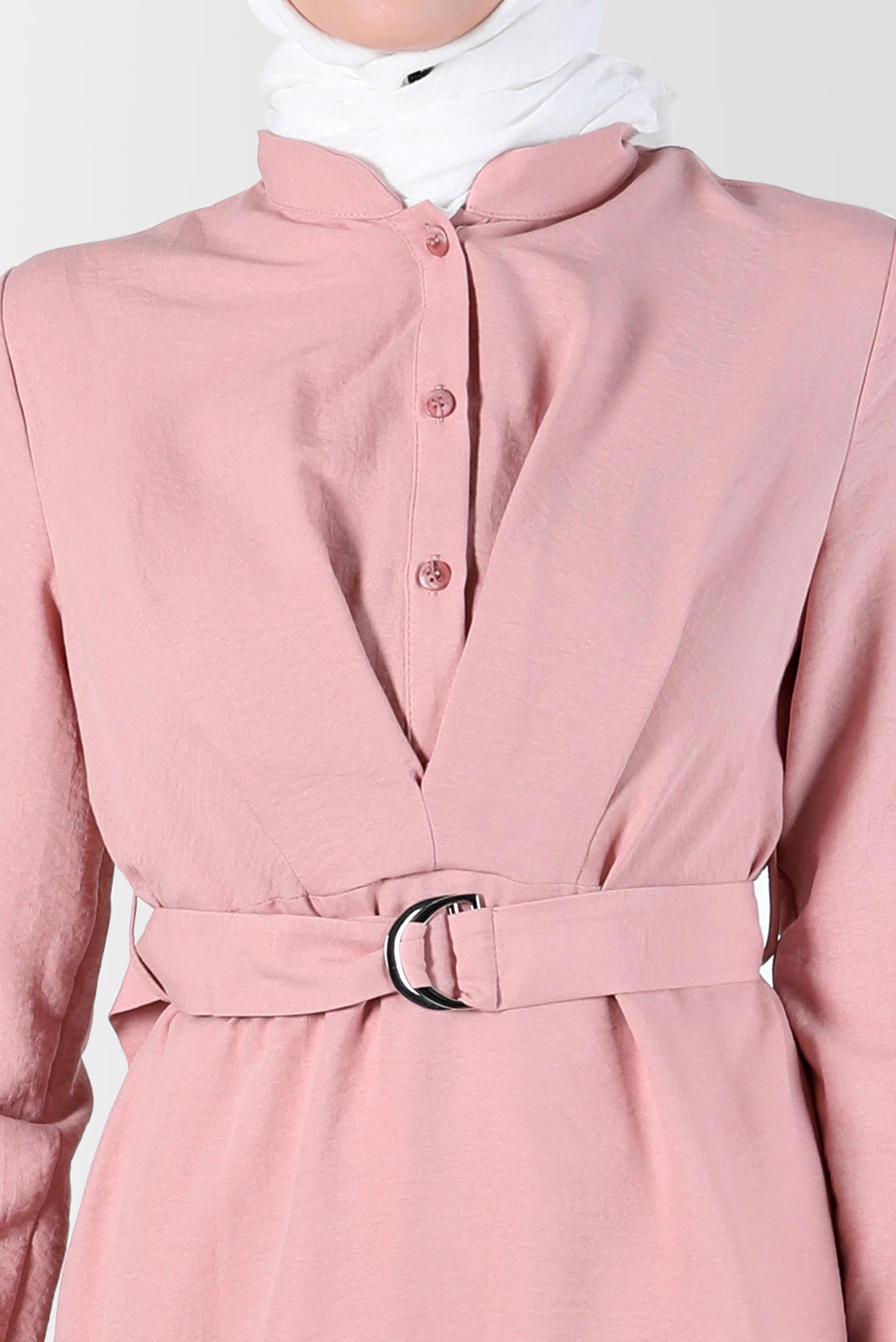 Tesettür giyim PUDRA KUŞAKLI DÜĞMELİ TUNİK 41752 