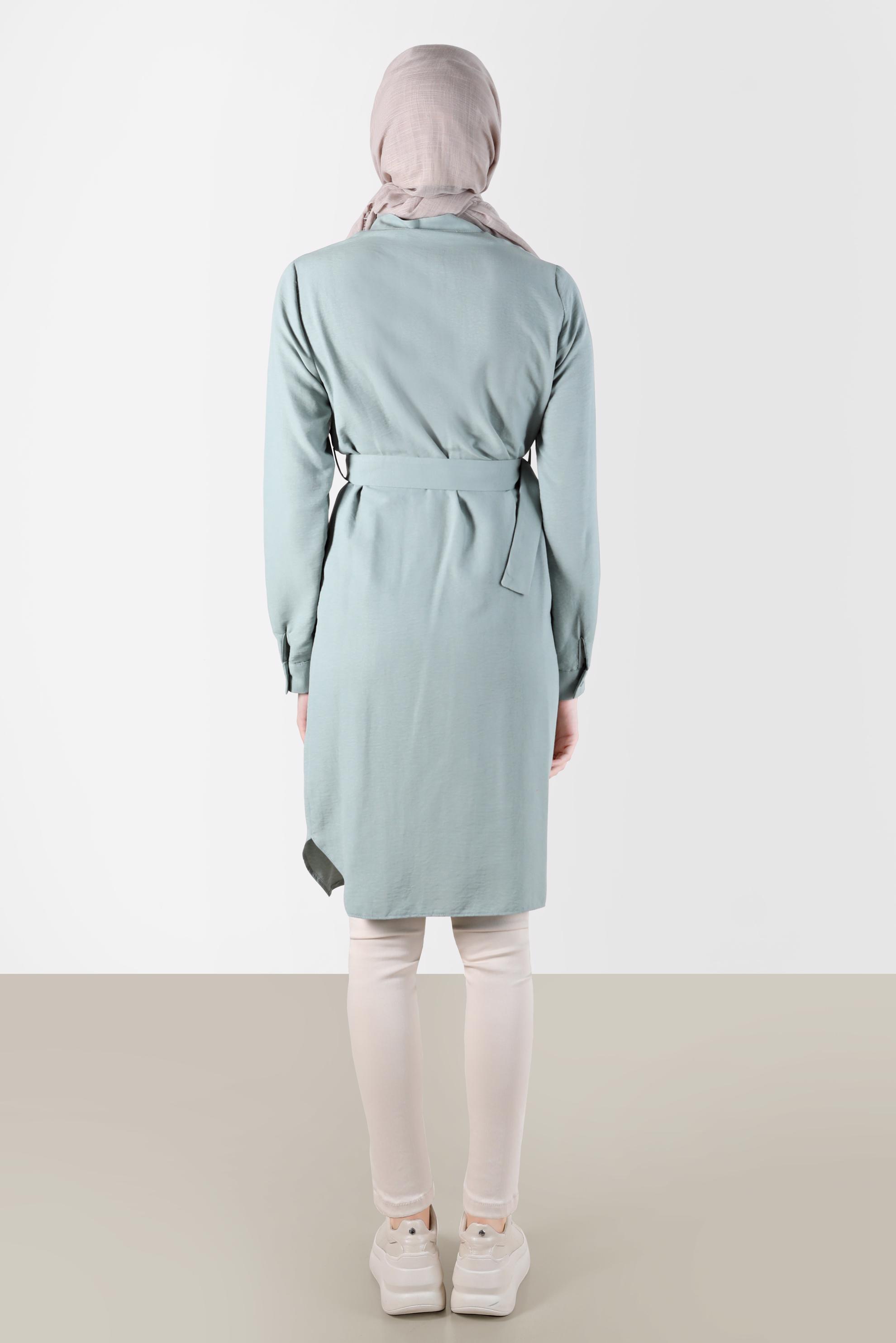 Tesettür giyim MAVİ KUŞAKLI DÜĞMELİ TUNİK 41752 