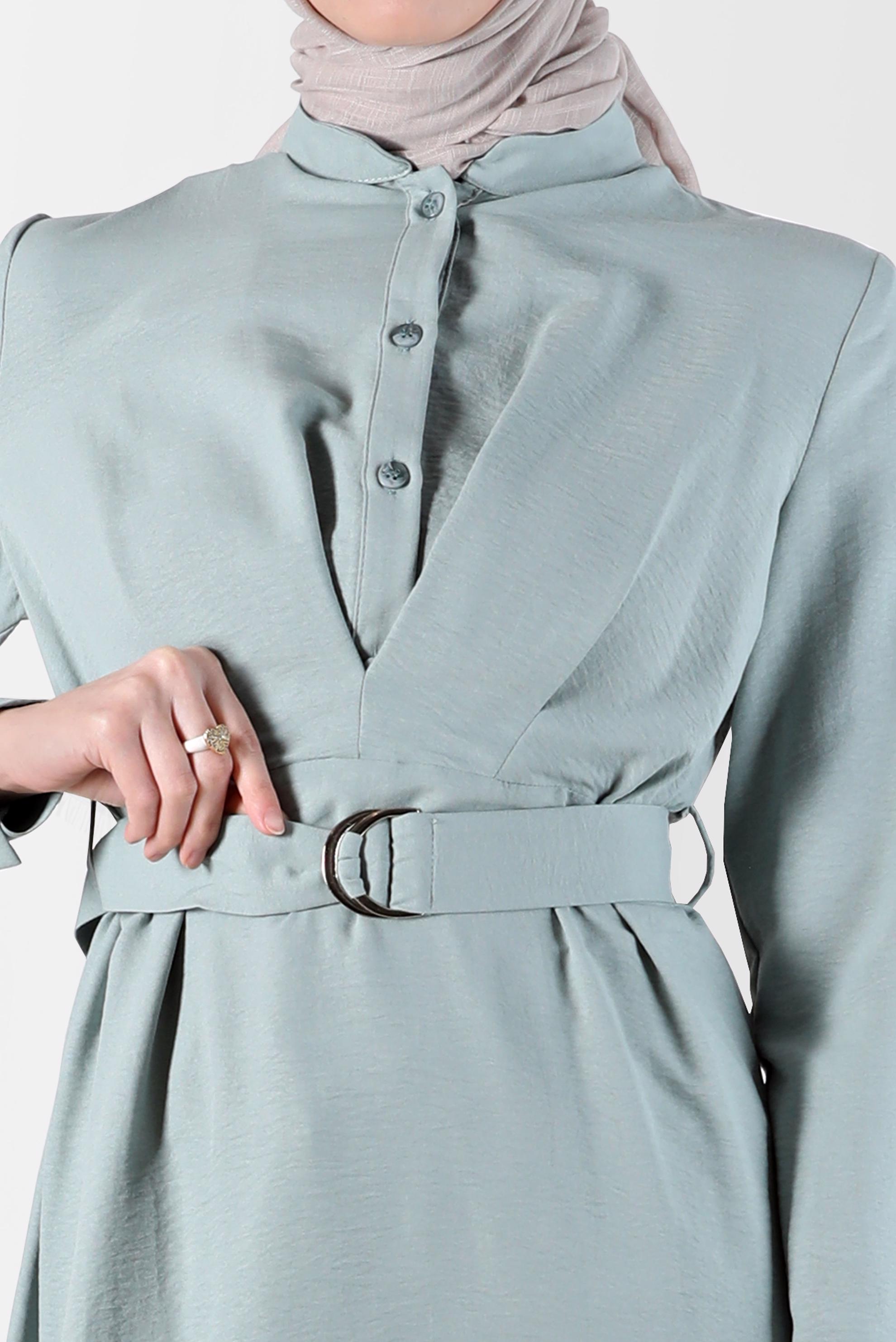 Tesettür giyim MAVİ KUŞAKLI DÜĞMELİ TUNİK 41752 