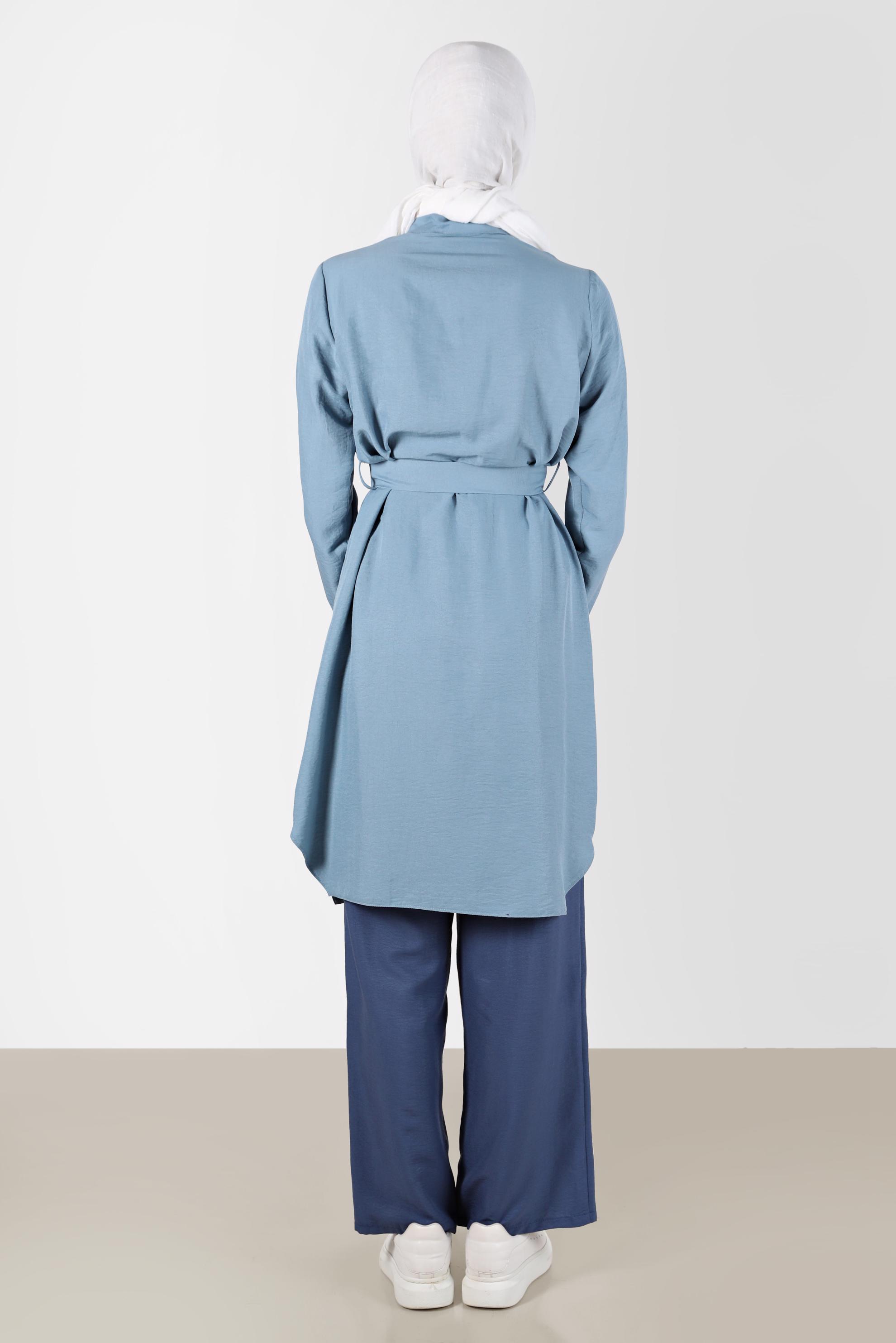 Hijab clothing BLUE BELTED BUTTONED TUNIC 41752 