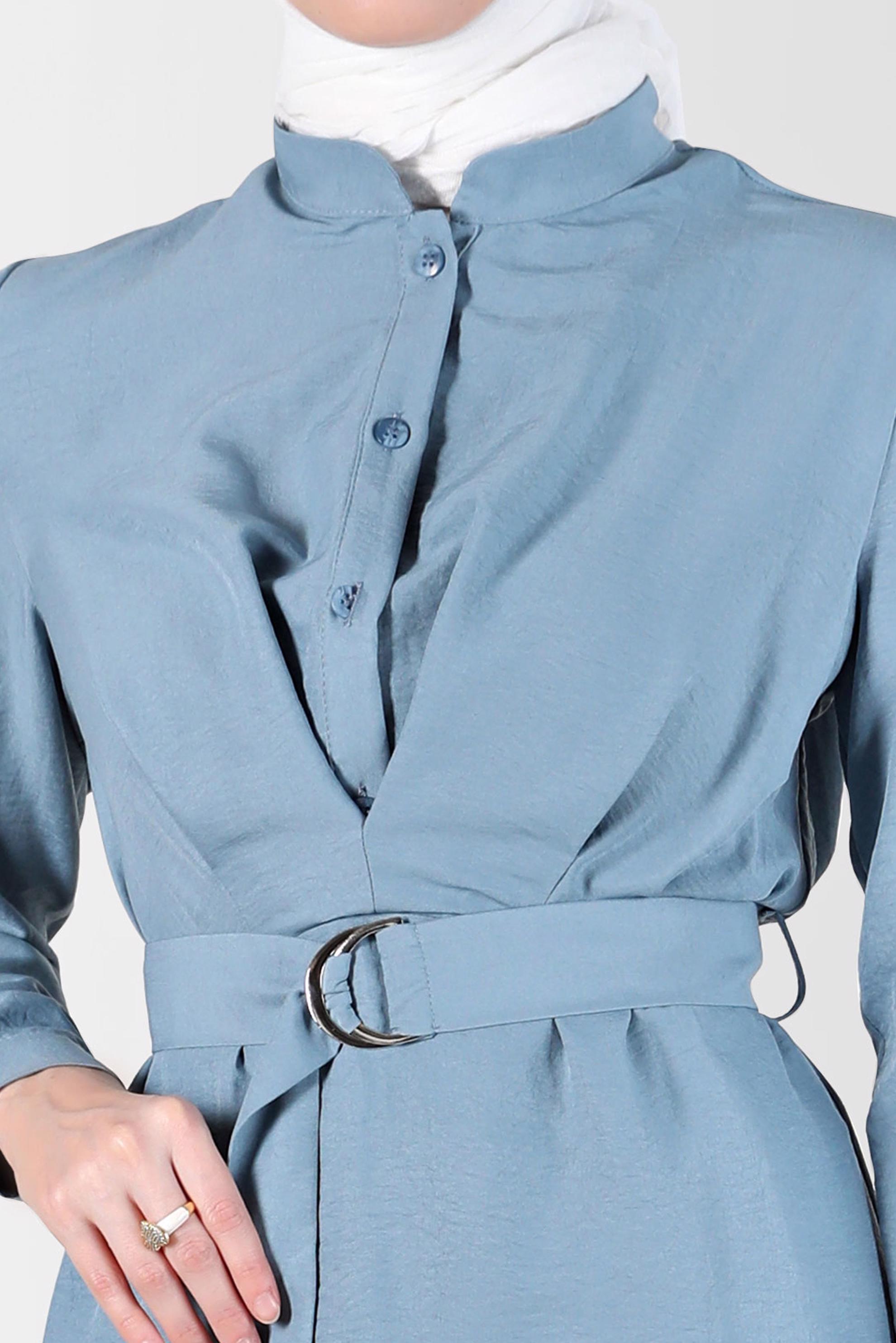 Hijab clothing BLUE BELTED BUTTONED TUNIC 41752 