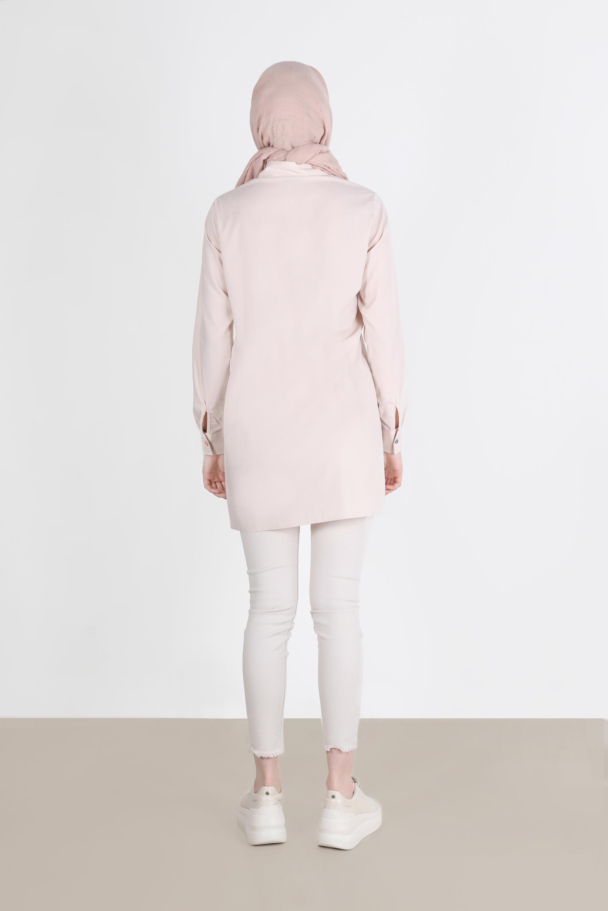 Tesettür giyim BEJ NAKIŞ DETAYLI DÜĞMELİ TUNİK 41754 