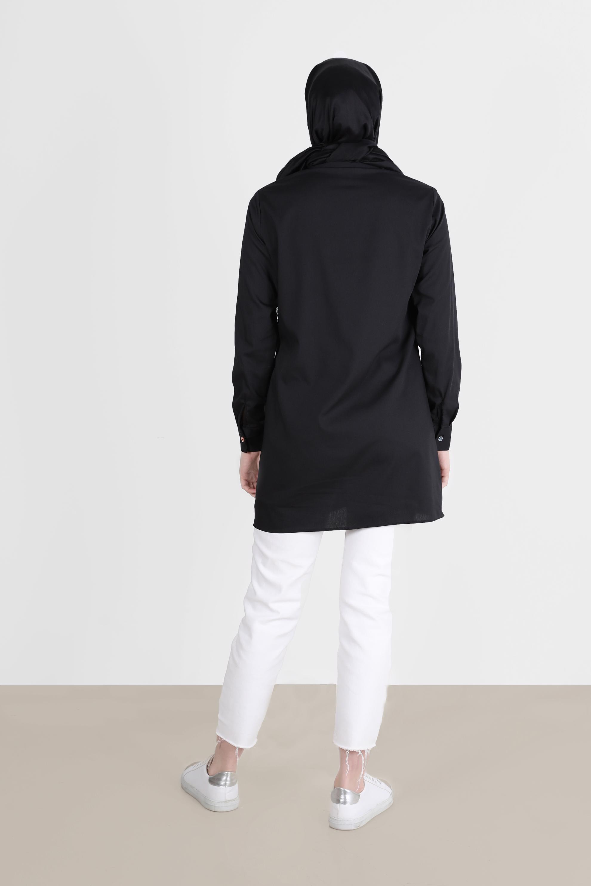 Tesettür giyim SİYAH NAKIŞ DETAYLI DÜĞMELİ TUNİK 41754-1 