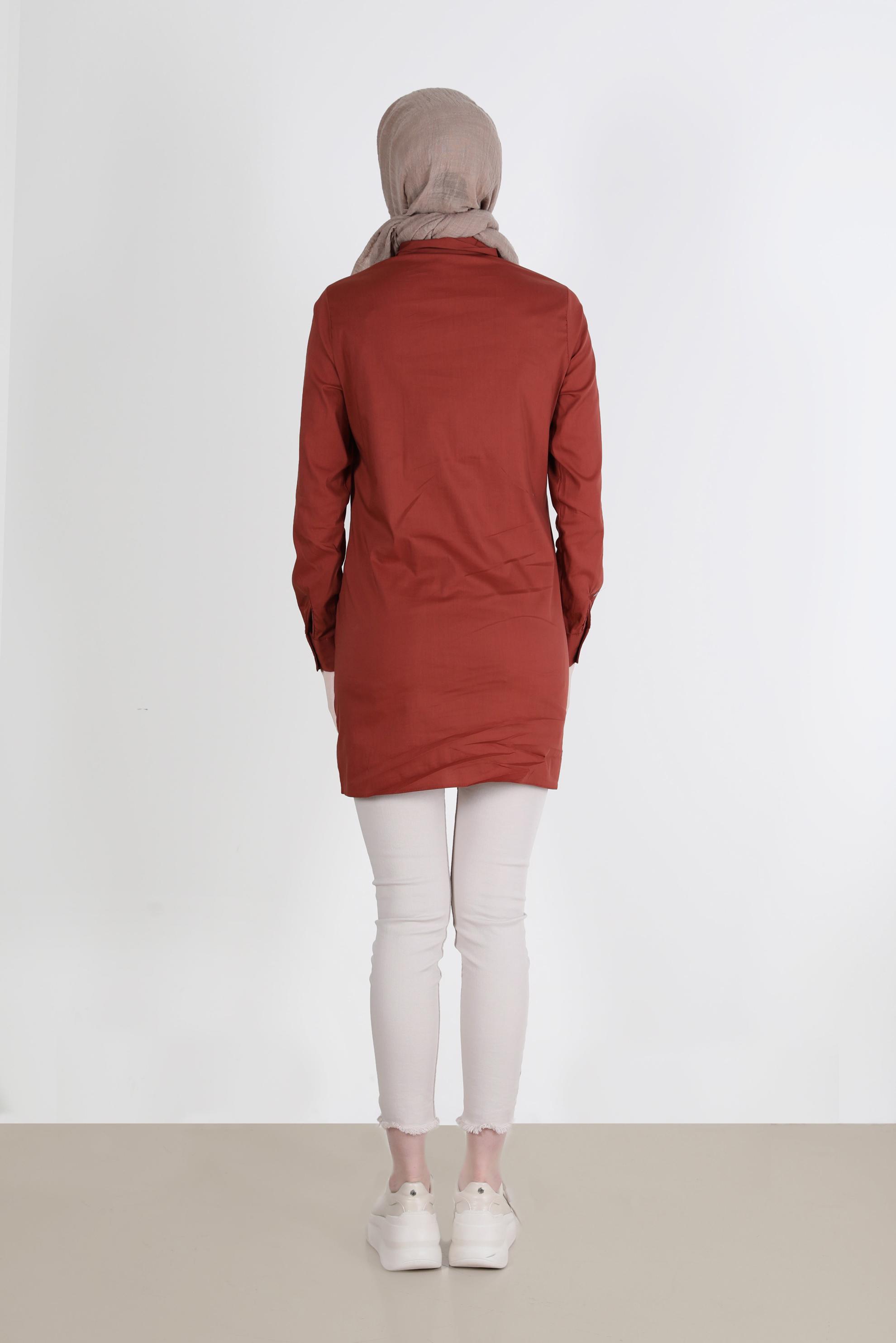 Tesettür giyim TURUNCU NAKIŞ DETAYLI DÜĞMELİ TUNİK 41754-1 