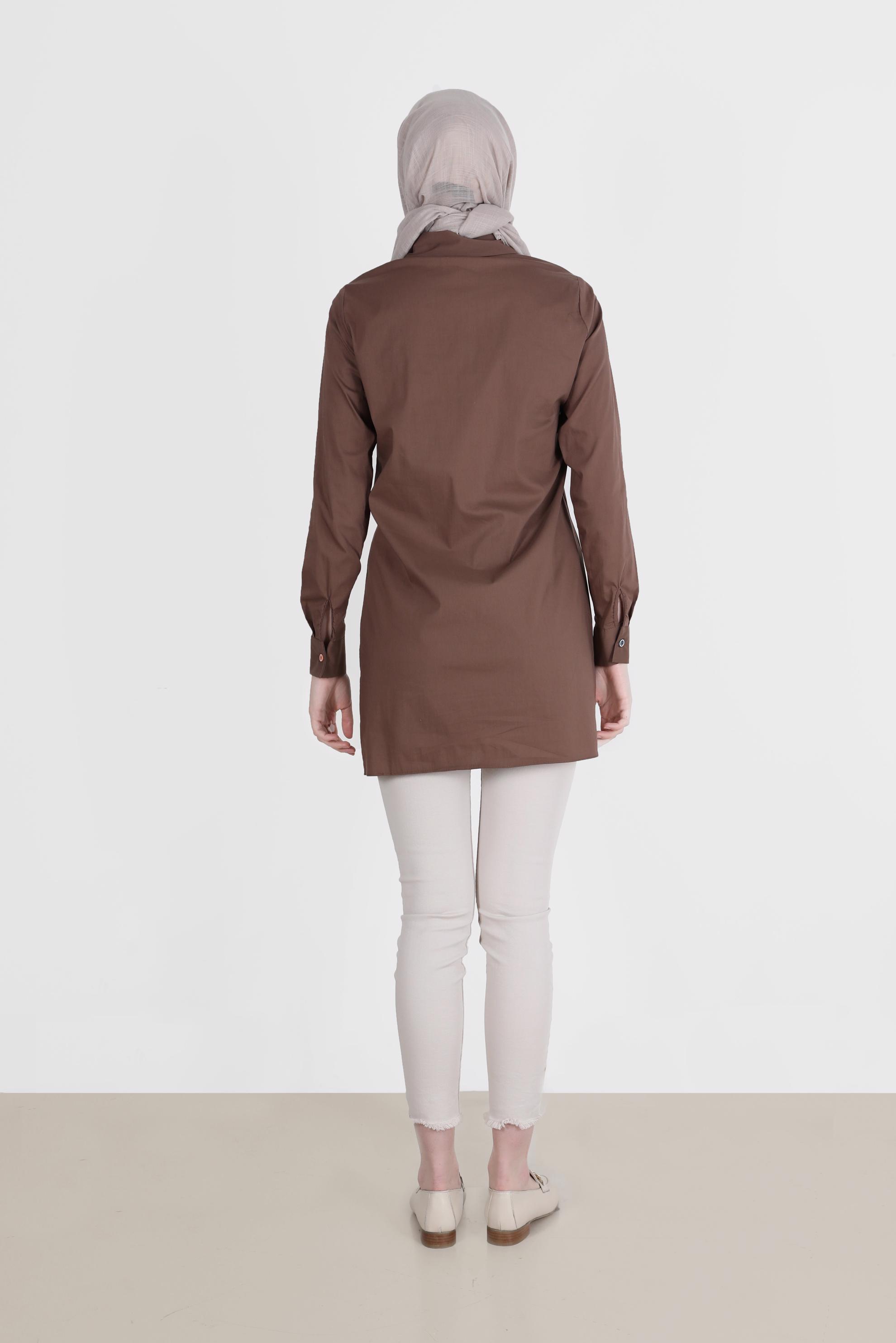 Tesettür giyim KAHVE NAKIŞ DETAYLI DÜĞMELİ TUNİK 41754-1 