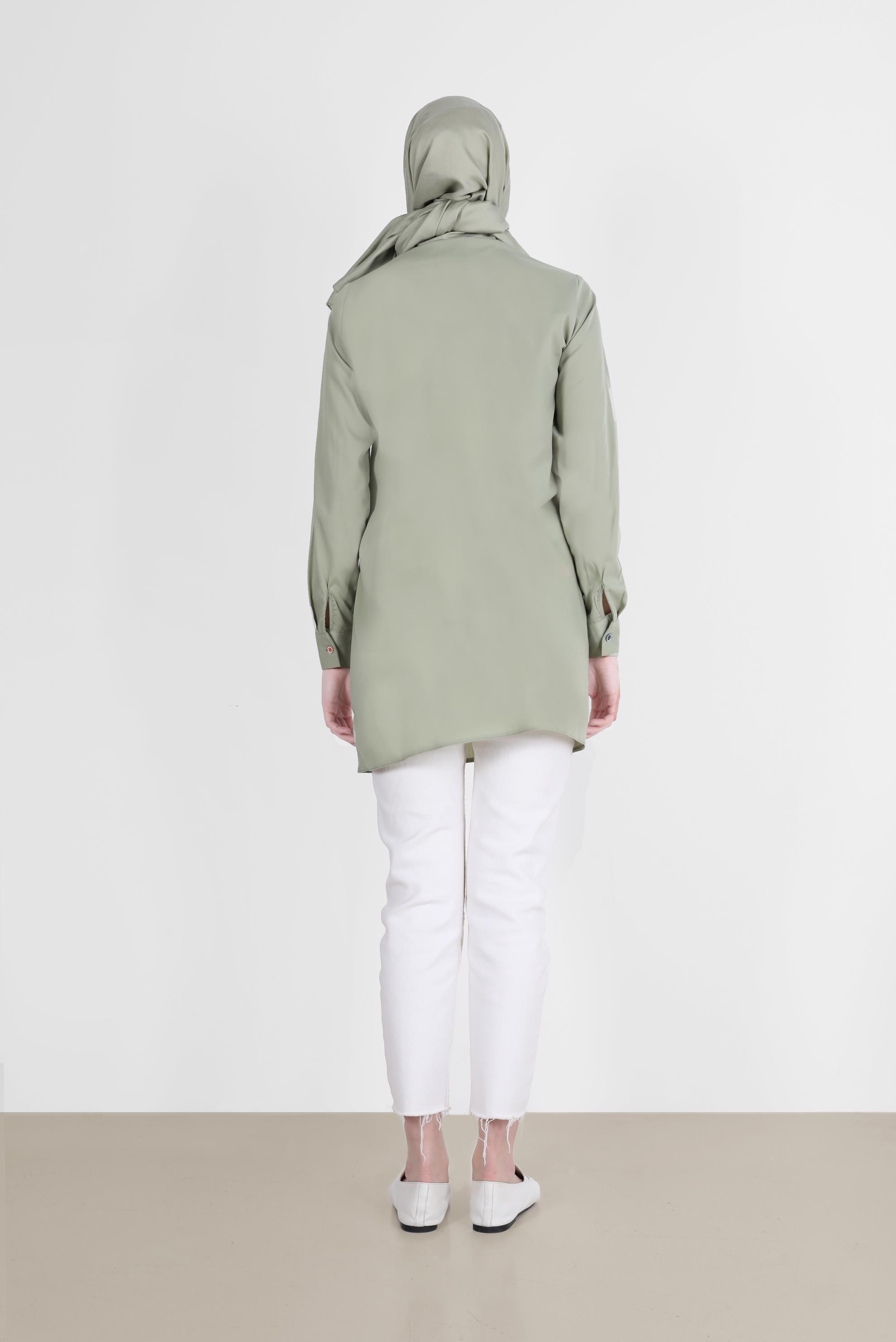 Tesettür giyim YEŞİL NAKIŞ DETAYLI DÜĞMELİ TUNİK 41754 