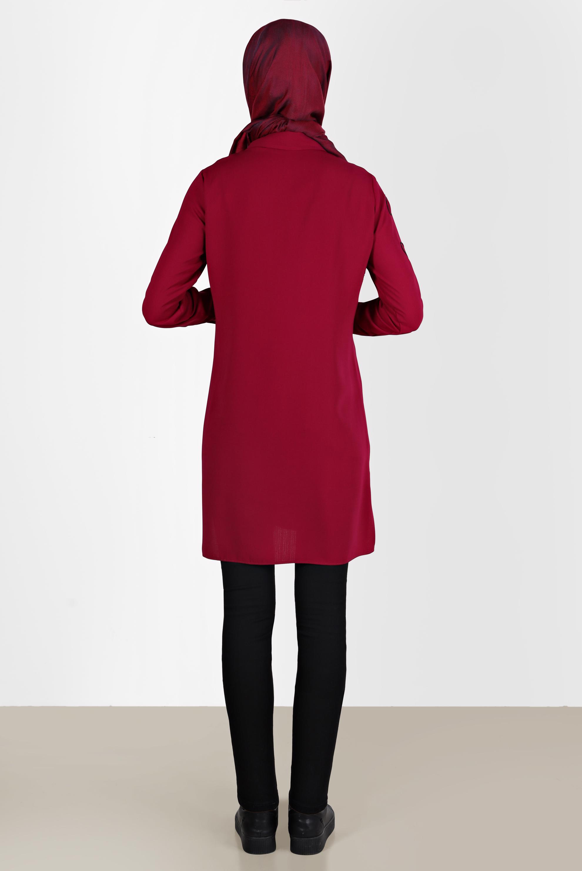 Tesettür giyim MOR NAKIŞ DETAYLI FERMUARLI TUNİK 41758 