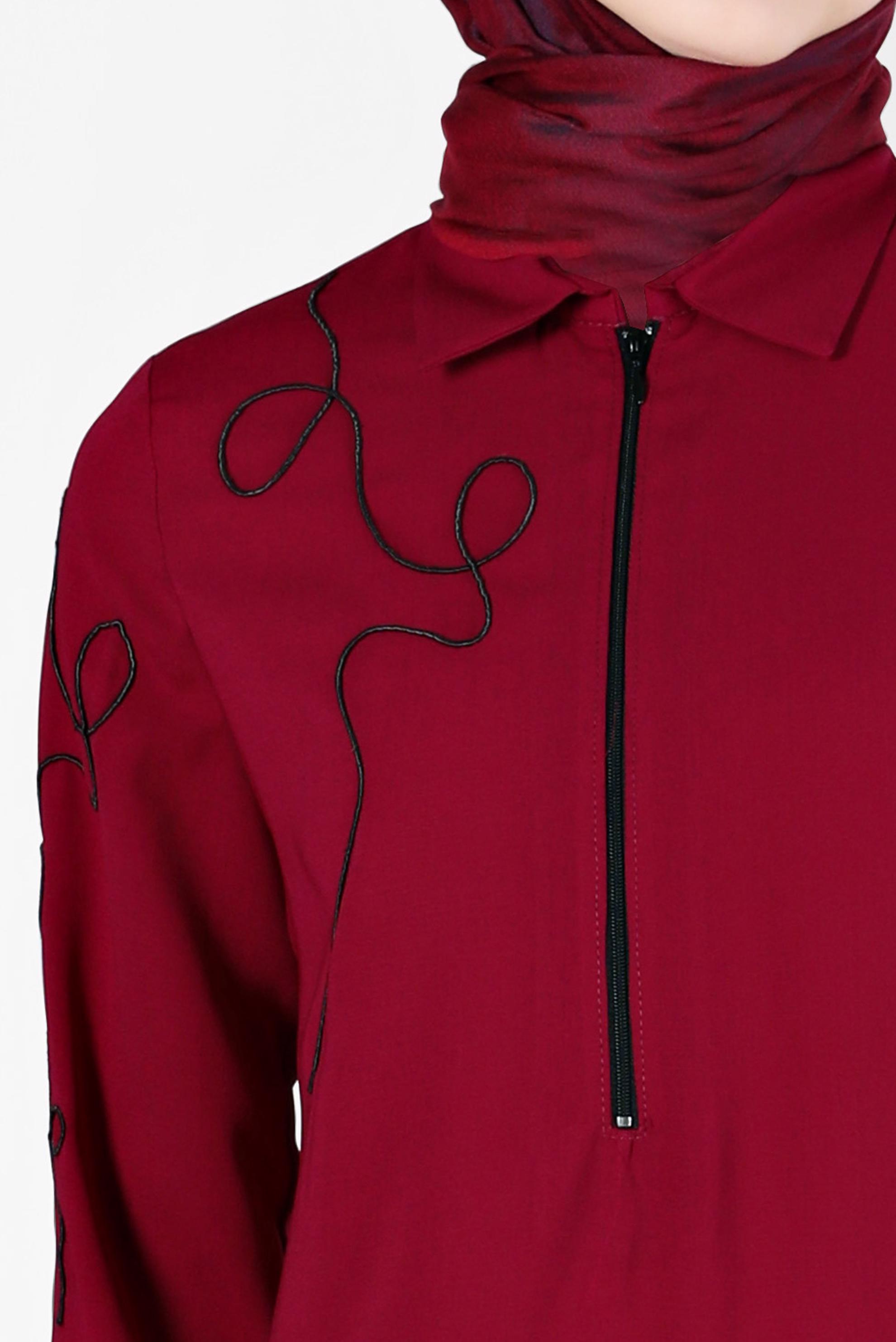 Tesettür giyim MOR NAKIŞ DETAYLI FERMUARLI TUNİK 41758 