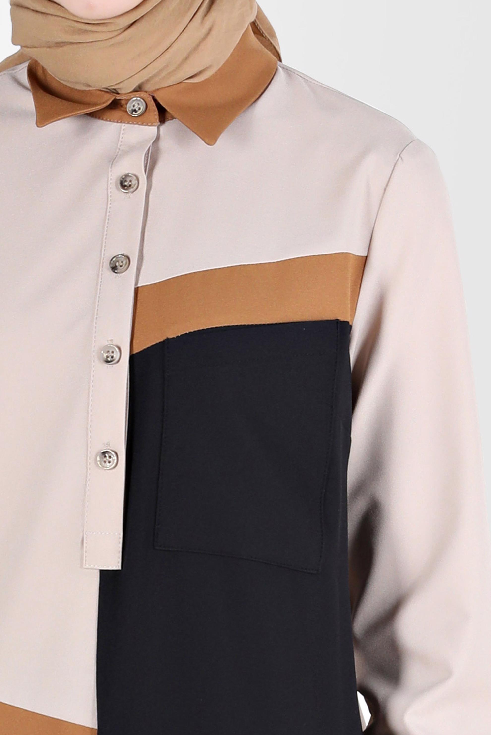 Tesettür giyim SİYAH DÜĞMELİ ÜÇ RENK TUNİK 42205 