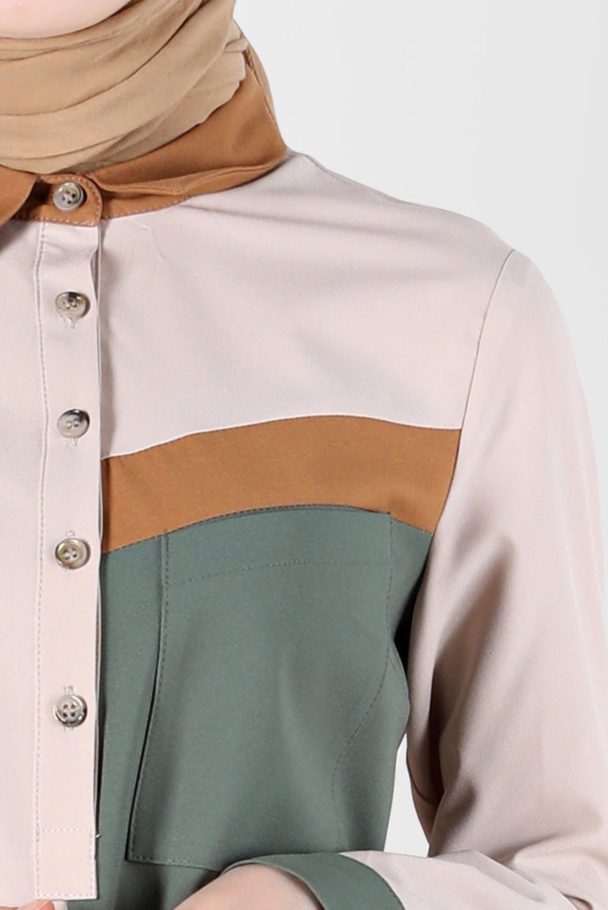 Tesettür giyim HAKİ DÜĞMELİ ÜÇ RENK TUNİK 42205 