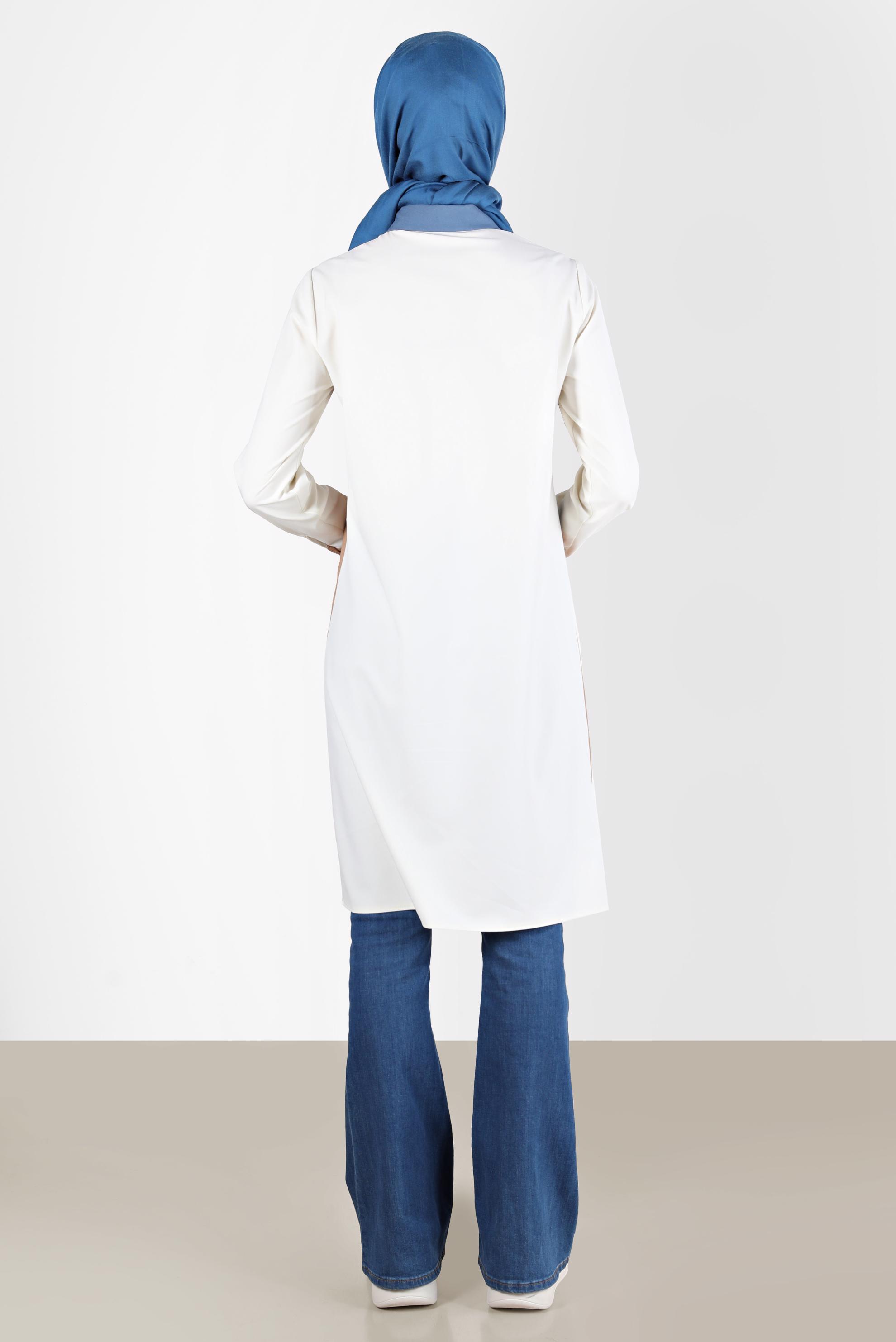 Tesettür giyim KAHVE DÜĞMELİ ÜÇ RENK TUNİK 42205 