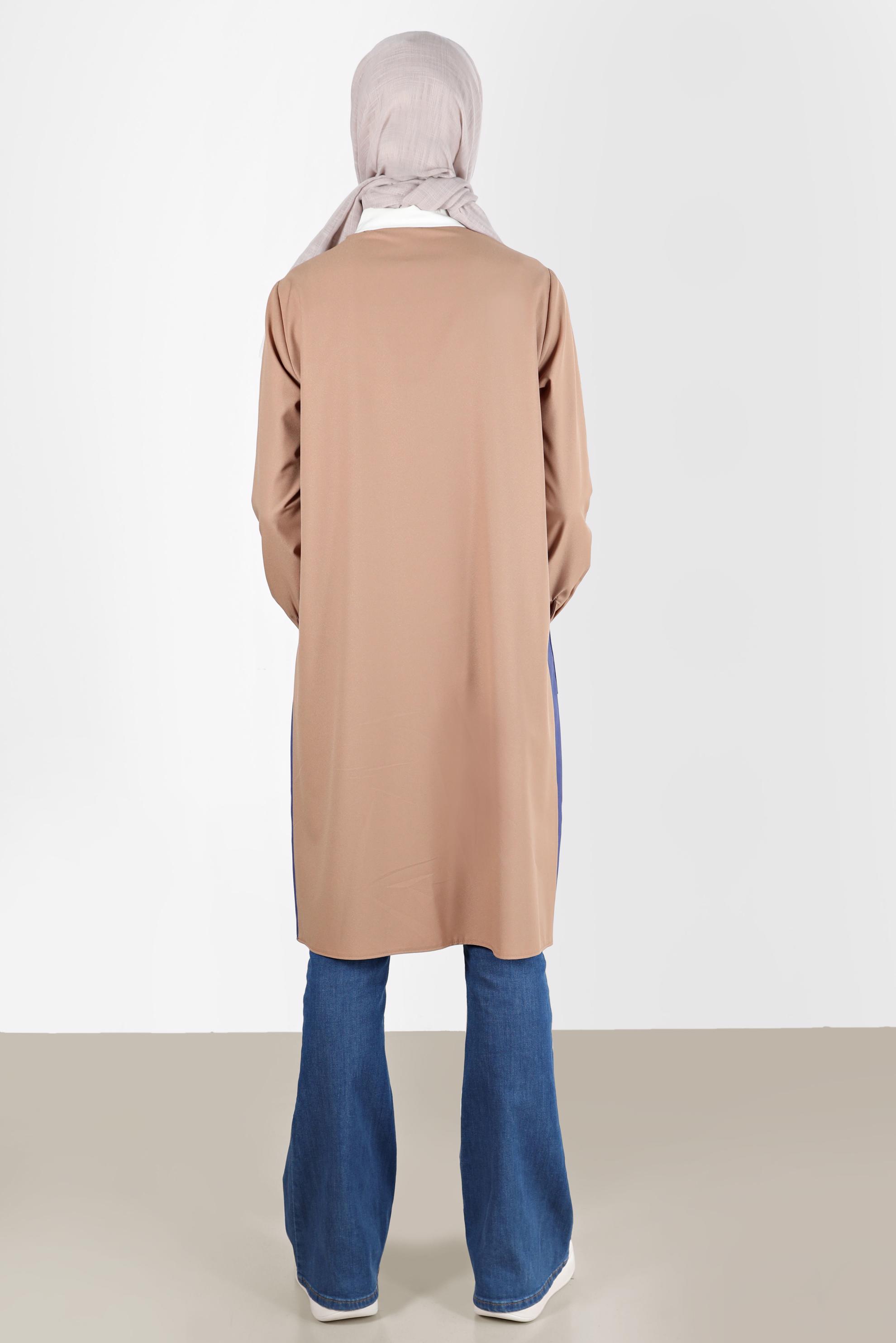 Tesettür giyim MAVİ DÜĞMELİ ÜÇ RENK TUNİK 42205 