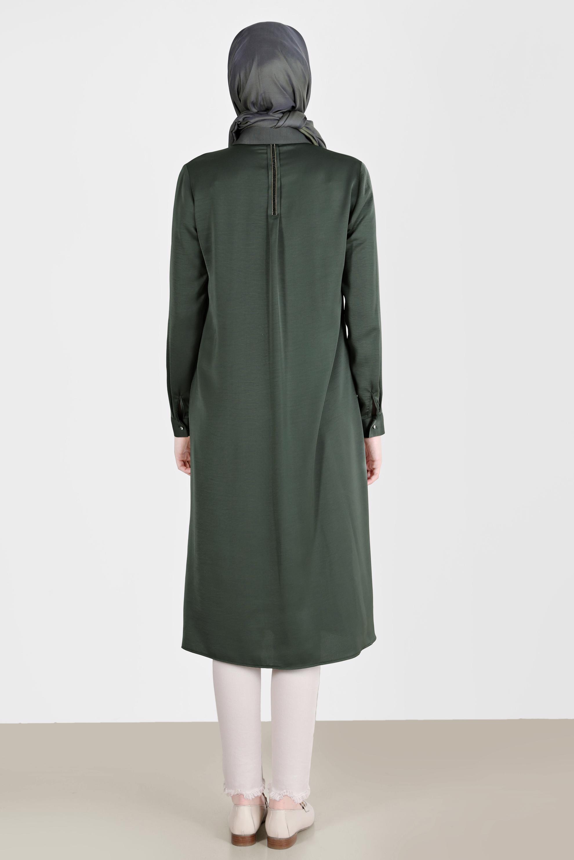 Tesettür giyim HAKİ TAŞ DETAYLI CEPLİ TUNİK 42500