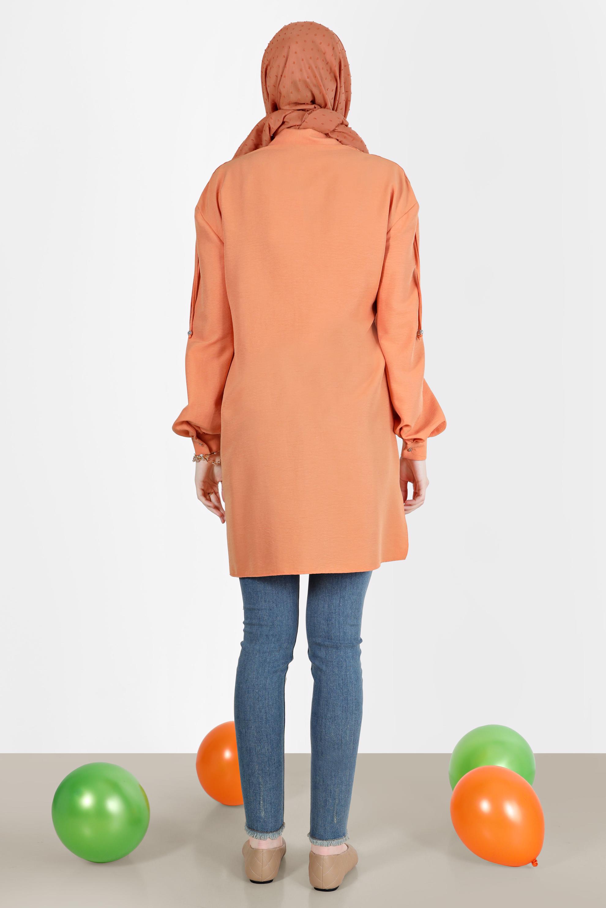 Tesettür giyim TURUNCU OMUZLARI BAĞCIK DETAYLI TUNİK 42501 