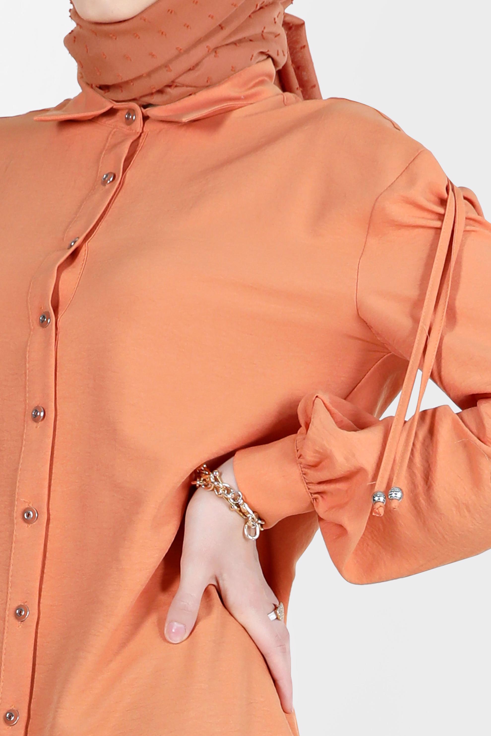 Tesettür giyim TURUNCU OMUZLARI BAĞCIK DETAYLI TUNİK 42501 