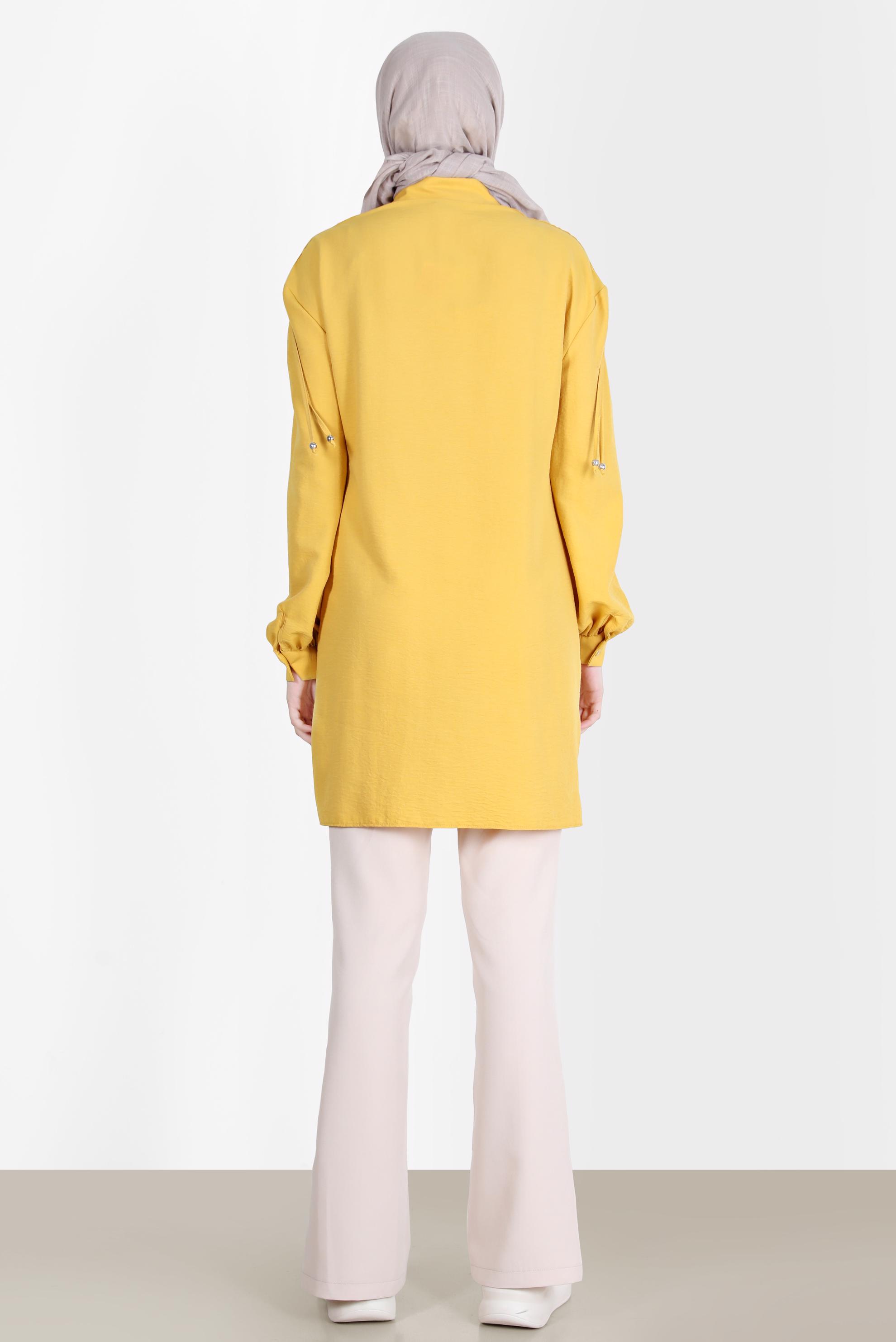 Tesettür giyim SARI OMUZLARI BAĞCIK DETAYLI TUNİK 42501 