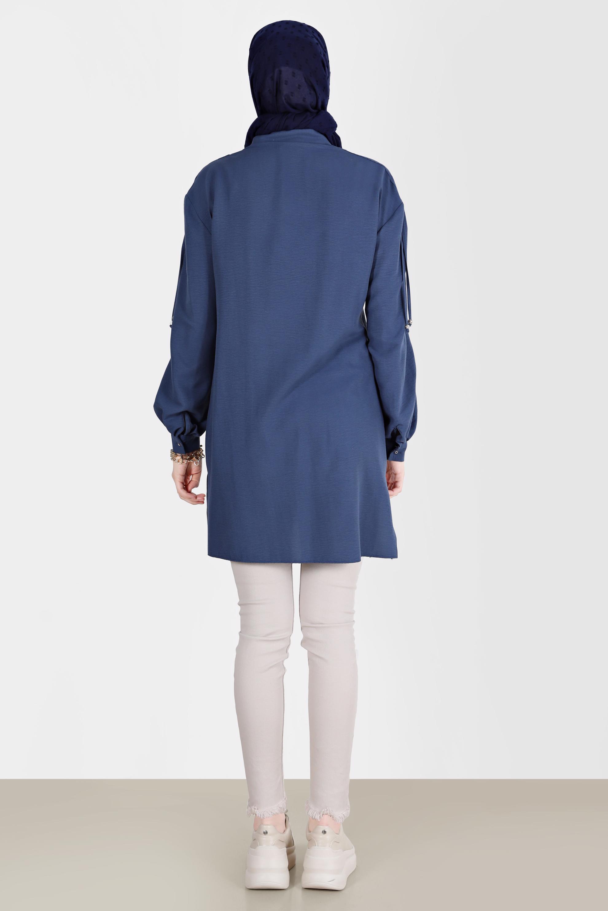 Tesettür giyim LACİVERT OMUZLARI BAĞCIK DETAYLI TUNİK 42501 