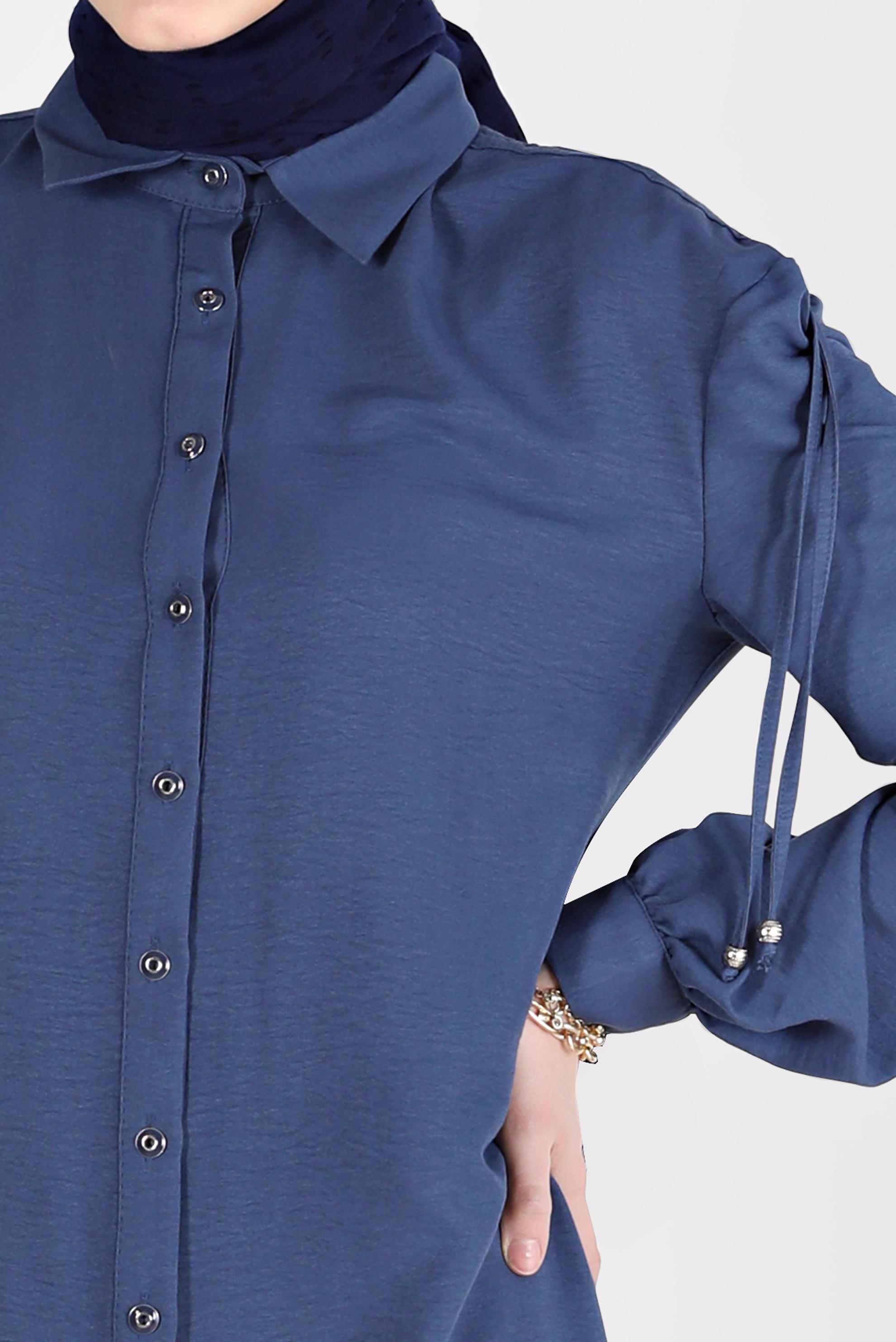 Tesettür giyim LACİVERT OMUZLARI BAĞCIK DETAYLI TUNİK 42501 