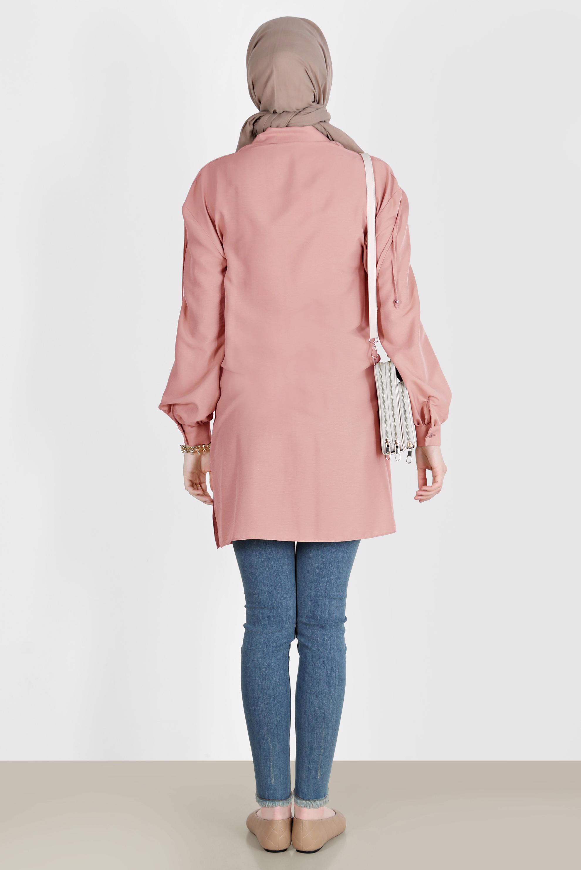 Tesettür giyim PUDRA OMUZLARI BAĞCIK DETAYLI TUNİK 42501 