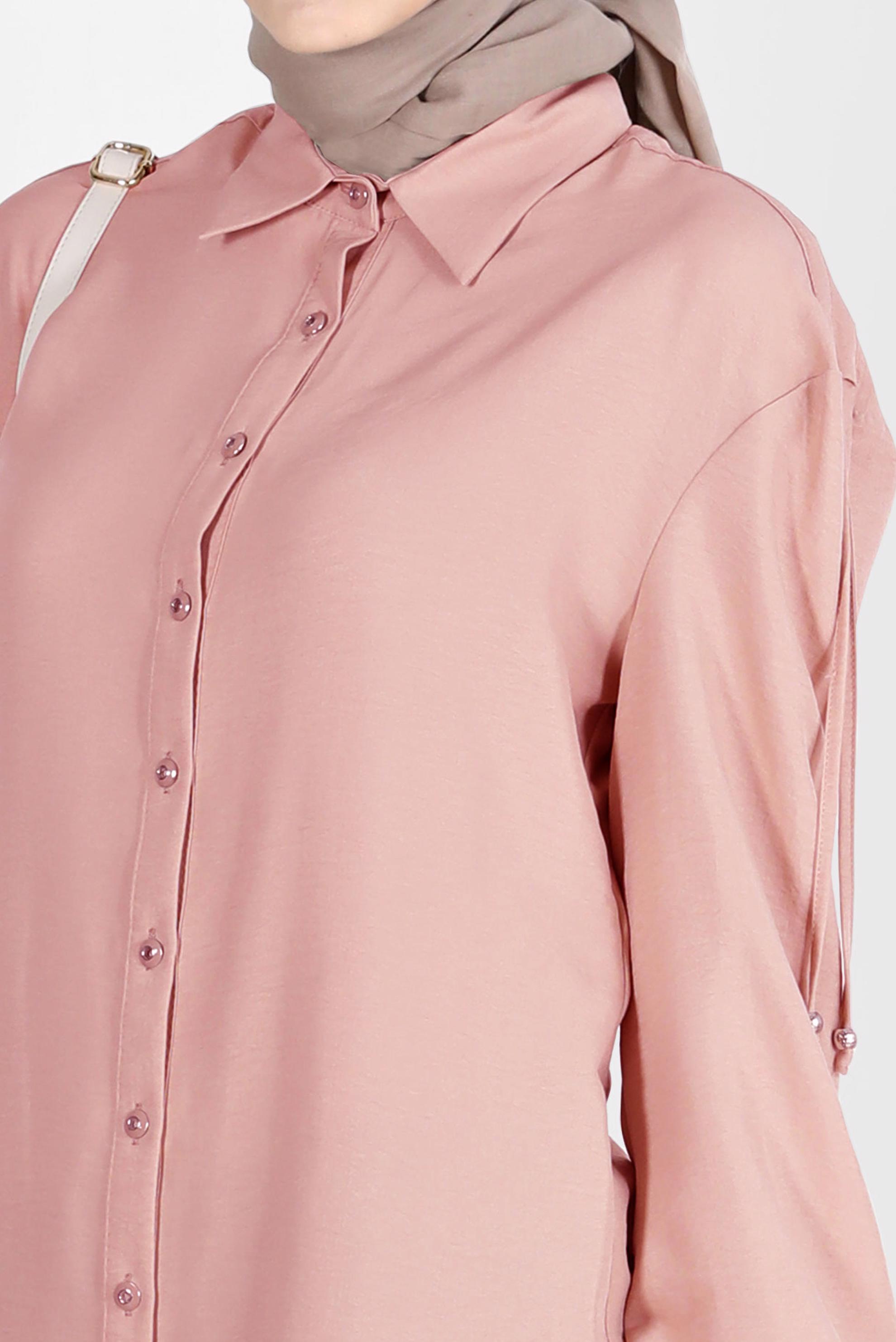 Tesettür giyim PUDRA OMUZLARI BAĞCIK DETAYLI TUNİK 42501 