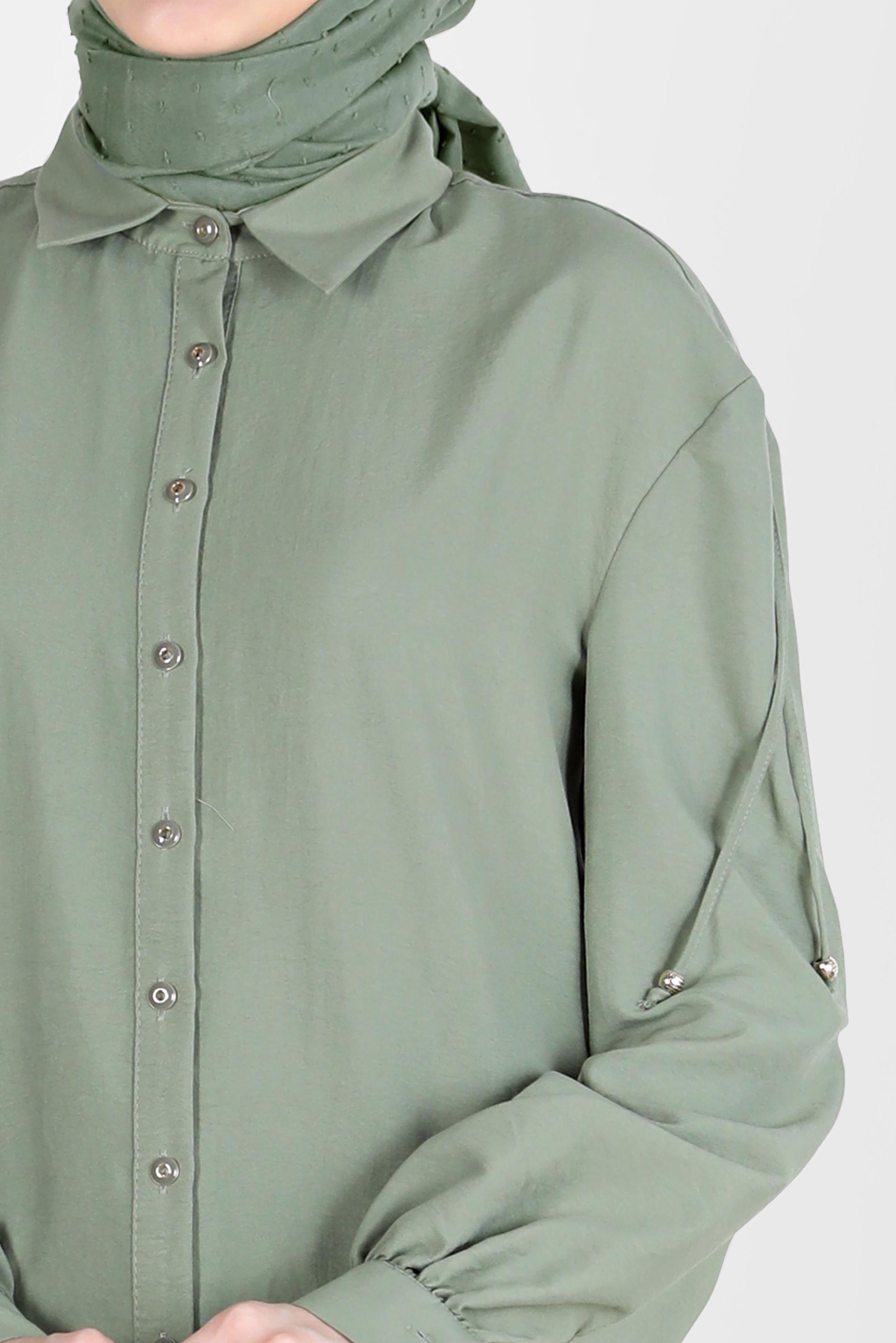 Tesettür giyim YEŞİL OMUZLARI BAĞCIK DETAYLI TUNİK 42501 