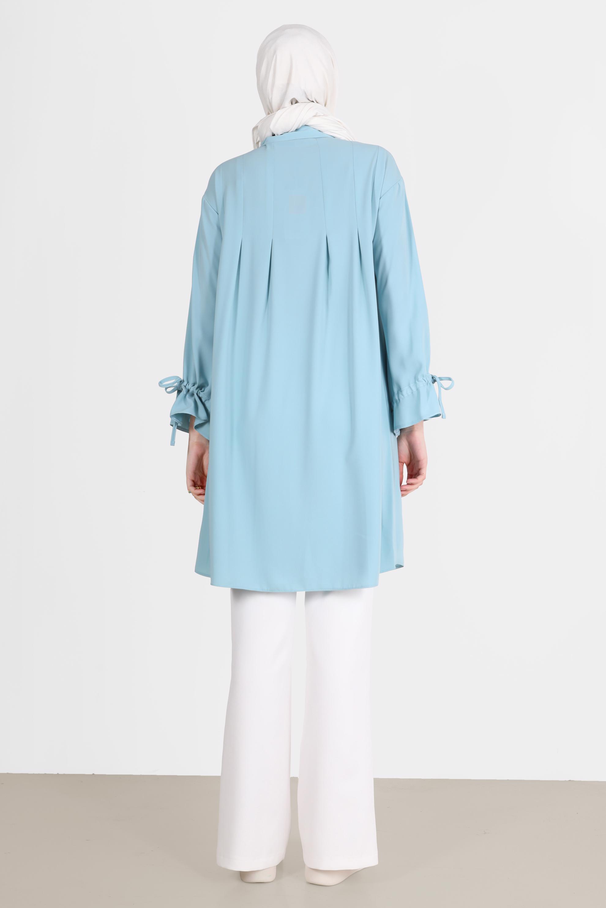 Tesettür giyim MAVİ PİLE DETAYLI İNCİ DÜĞMELİ TUNİK 42502 