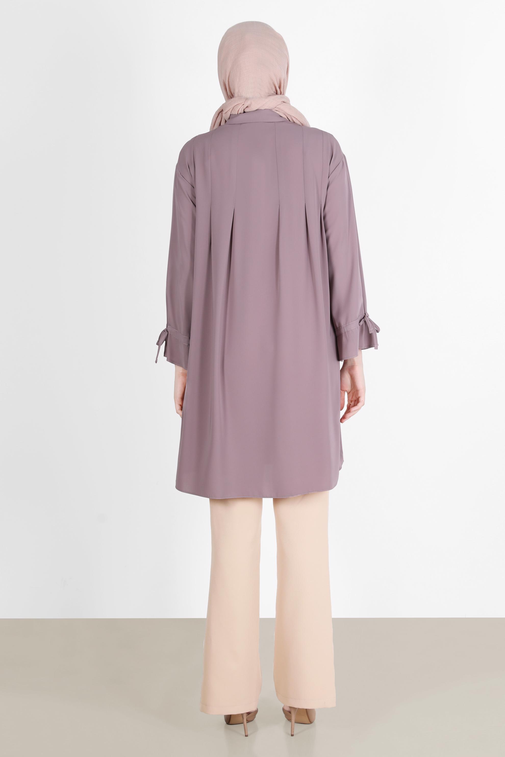 Tesettür giyim PEMBE PİLE DETAYLI İNCİ DÜĞMELİ TUNİK 42502 