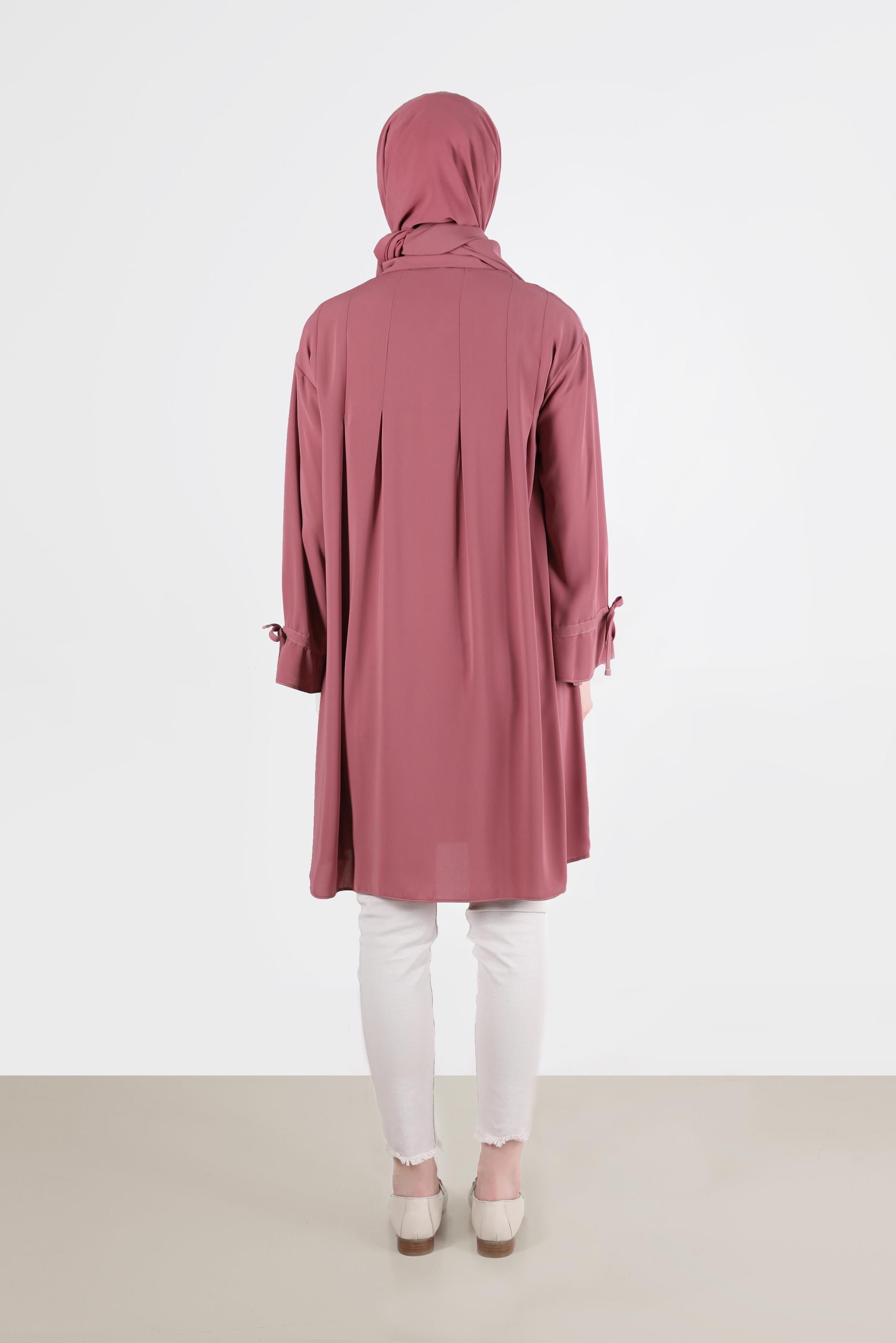 Tesettür giyim PEMBE PİLE DETAYLI İNCİ DÜĞMELİ TUNİK 42502 