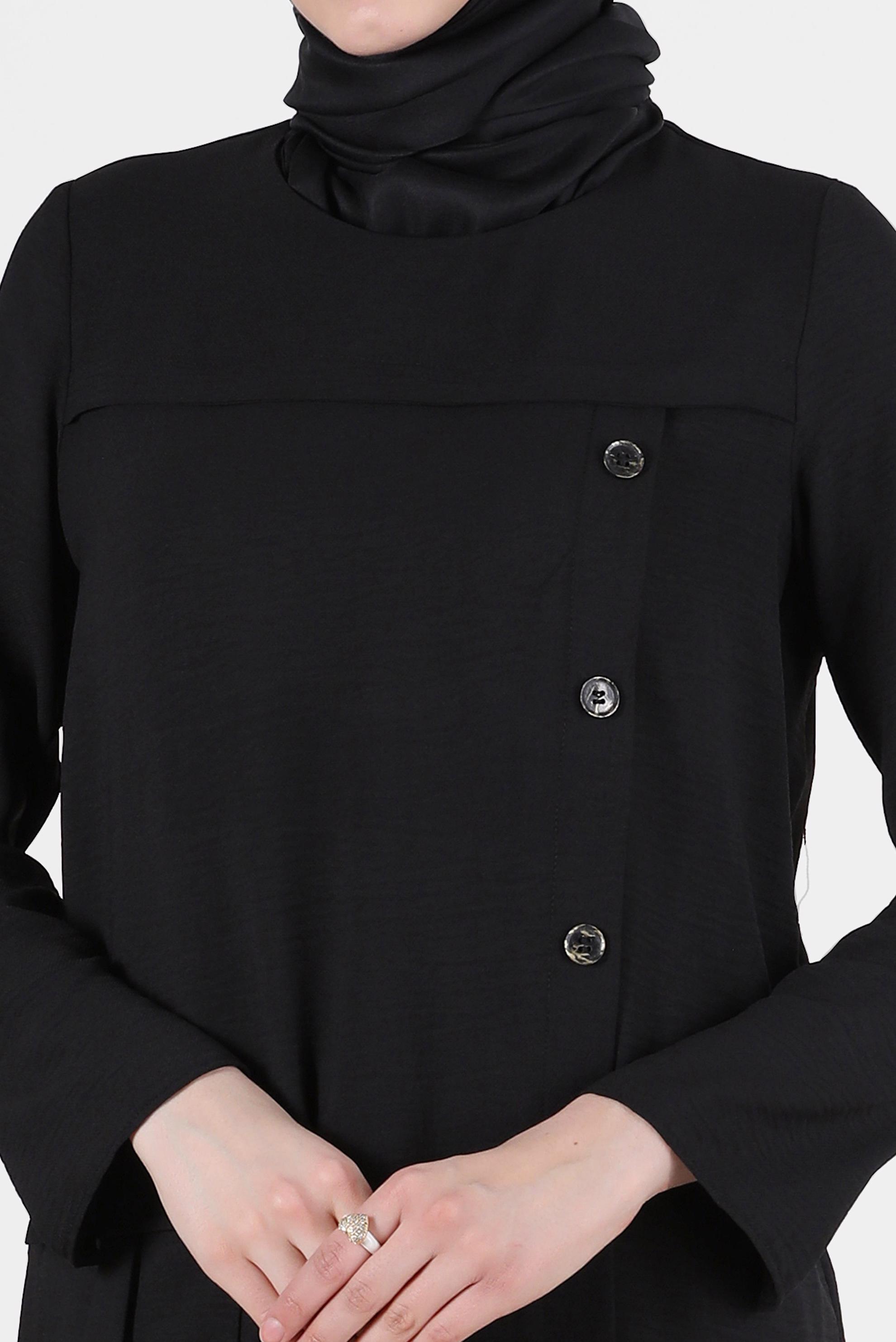 Tesettür giyim SİYAH DÜĞME DETAYLI CEPLİ TUNİK 42503