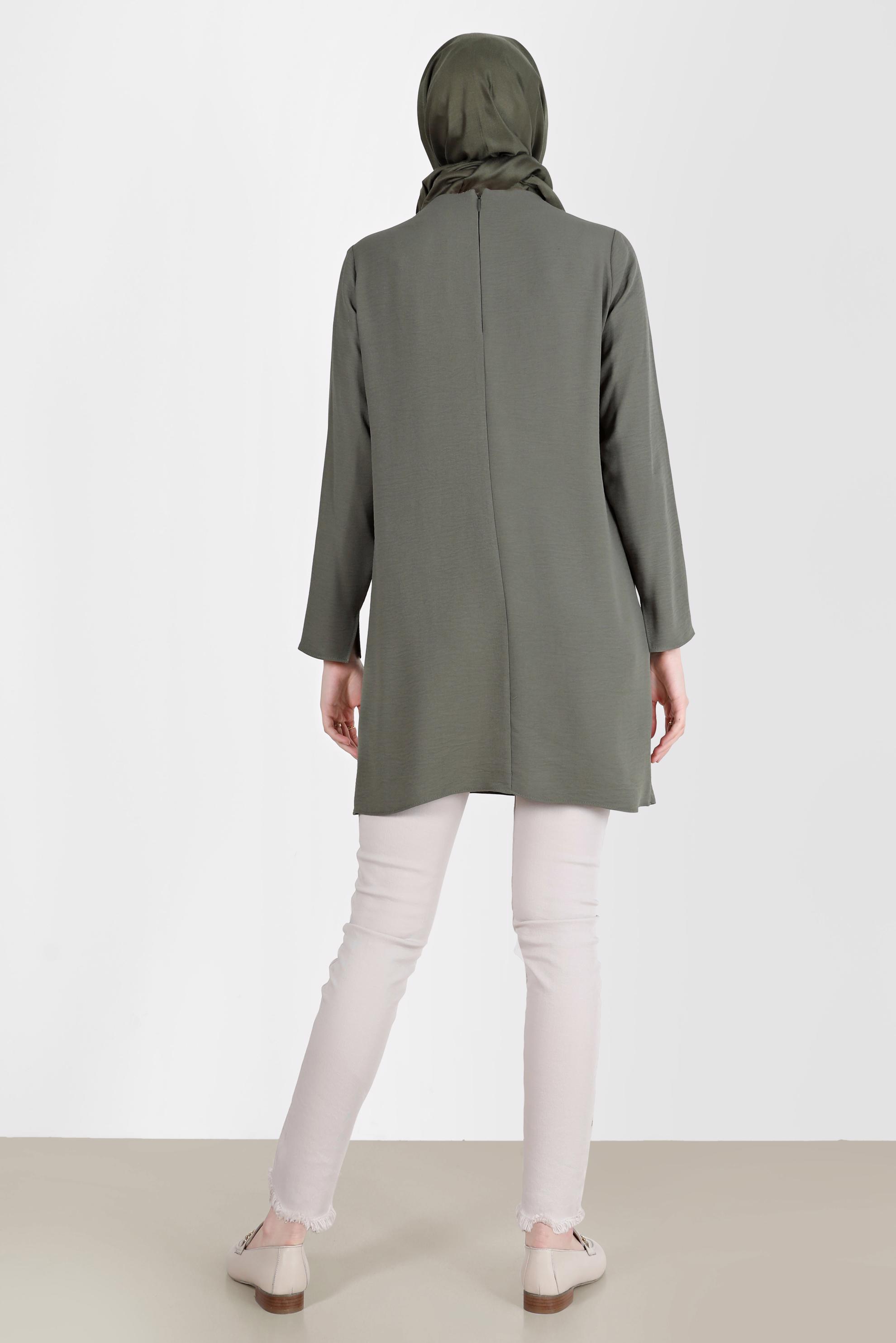 Tesettür giyim HAKİ DÜĞME DETAYLI CEPLİ TUNİK 42503