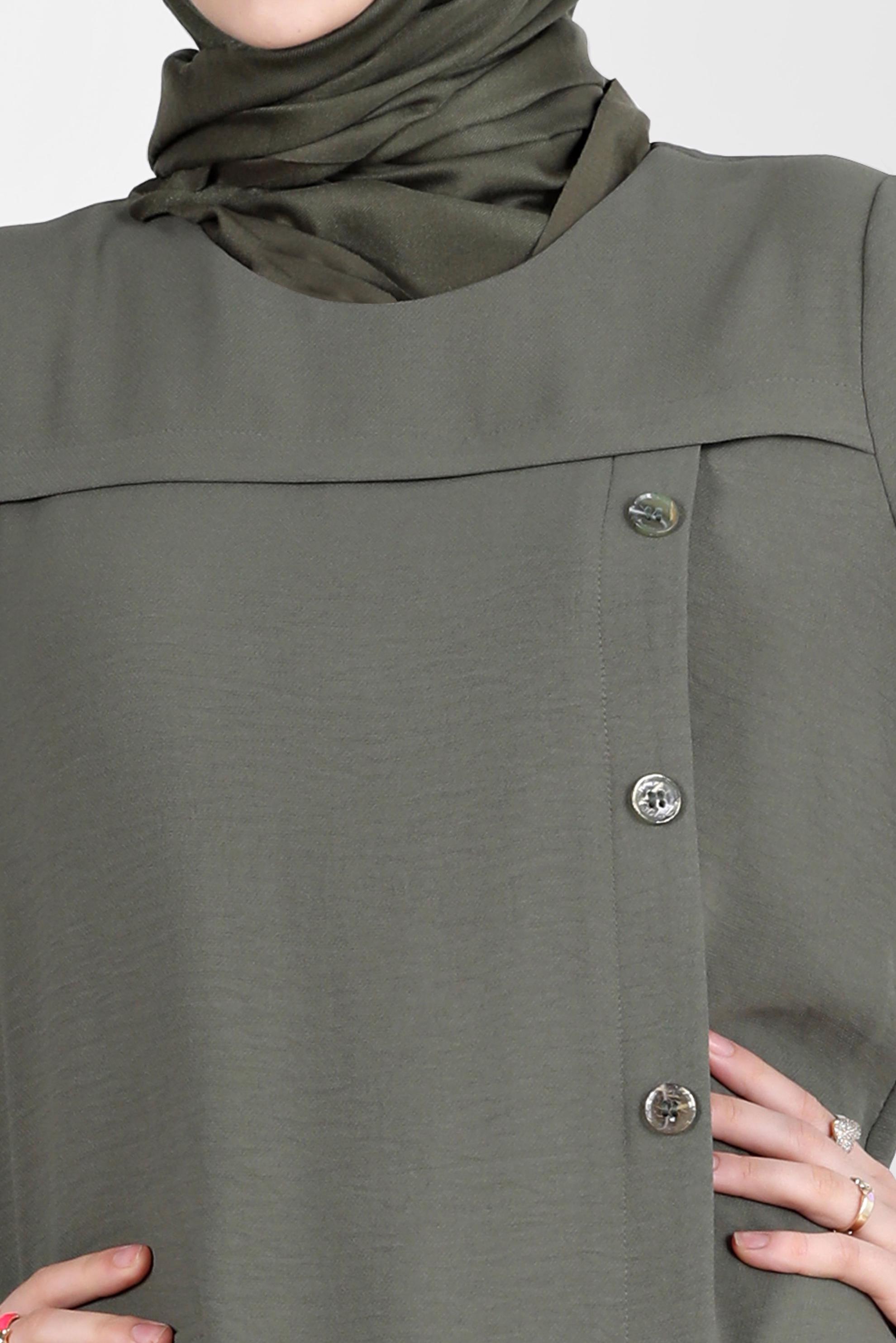 Tesettür giyim HAKİ DÜĞME DETAYLI CEPLİ TUNİK 42503