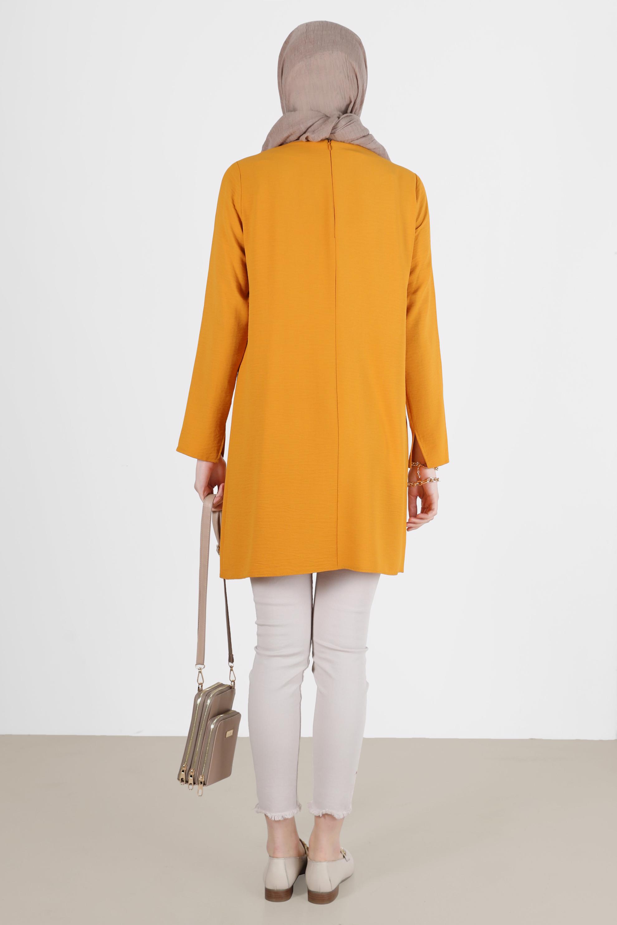 Tesettür giyim SARI DÜĞME DETAYLI CEPLİ TUNİK 42503