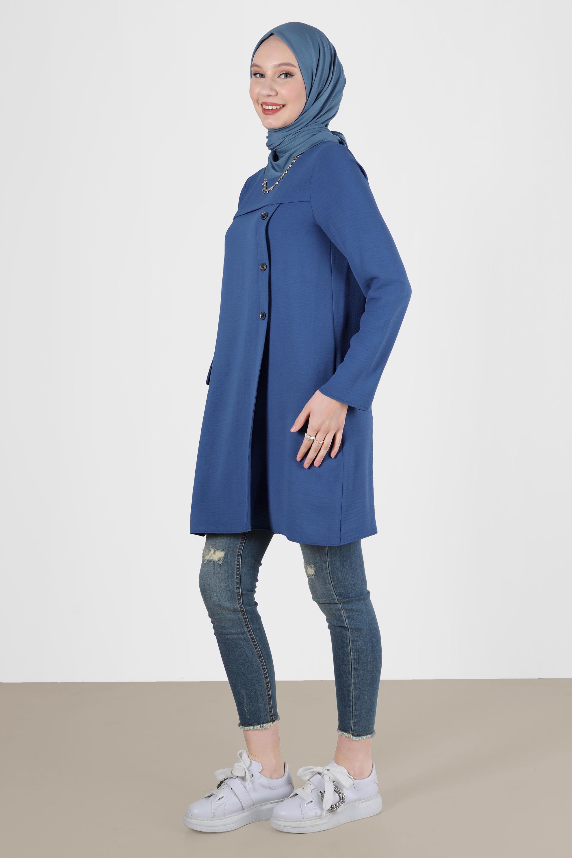 Tesettür giyim LACİVERT DÜĞME DETAYLI CEPLİ TUNİK 42503