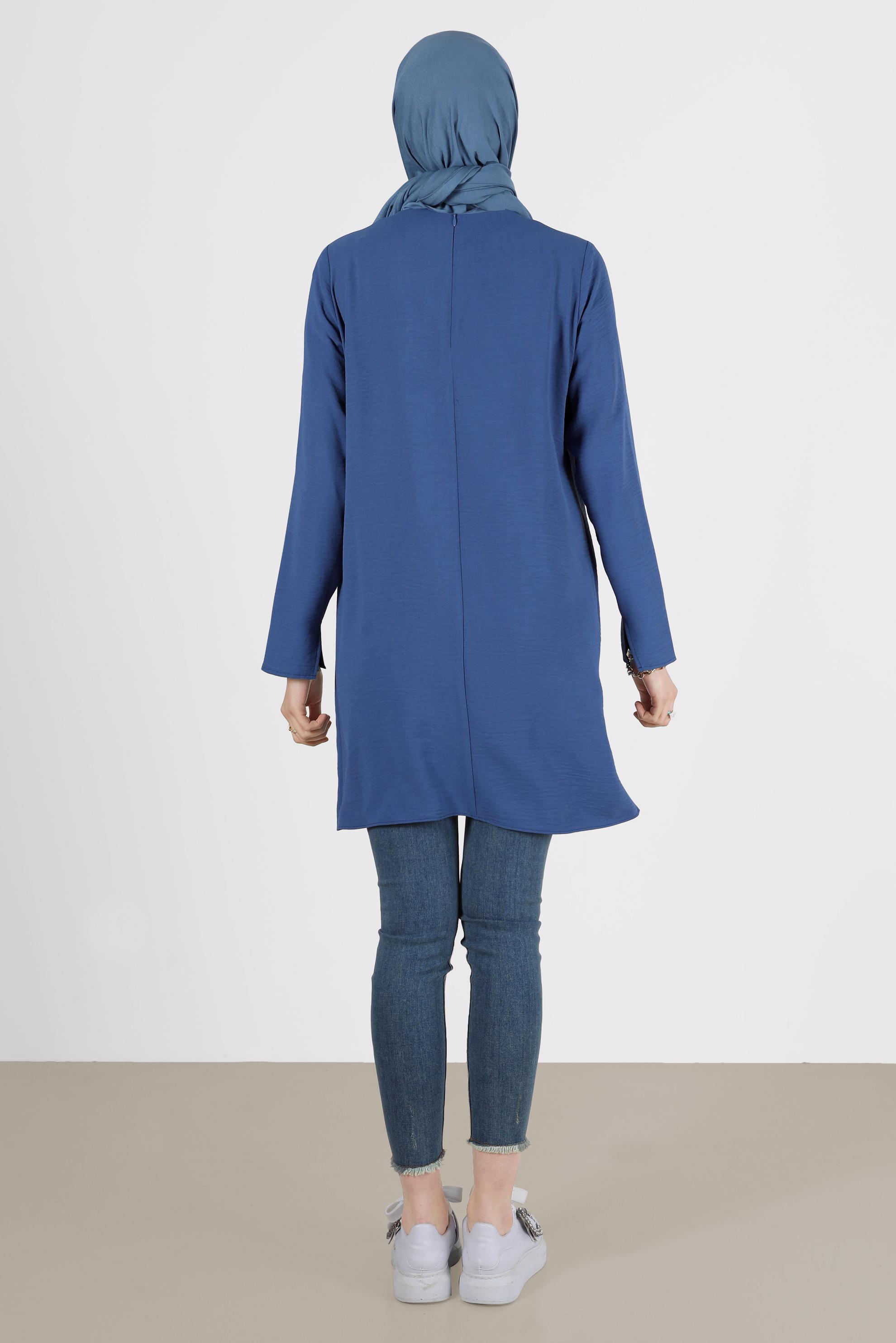 Tesettür giyim LACİVERT DÜĞME DETAYLI CEPLİ TUNİK 42503