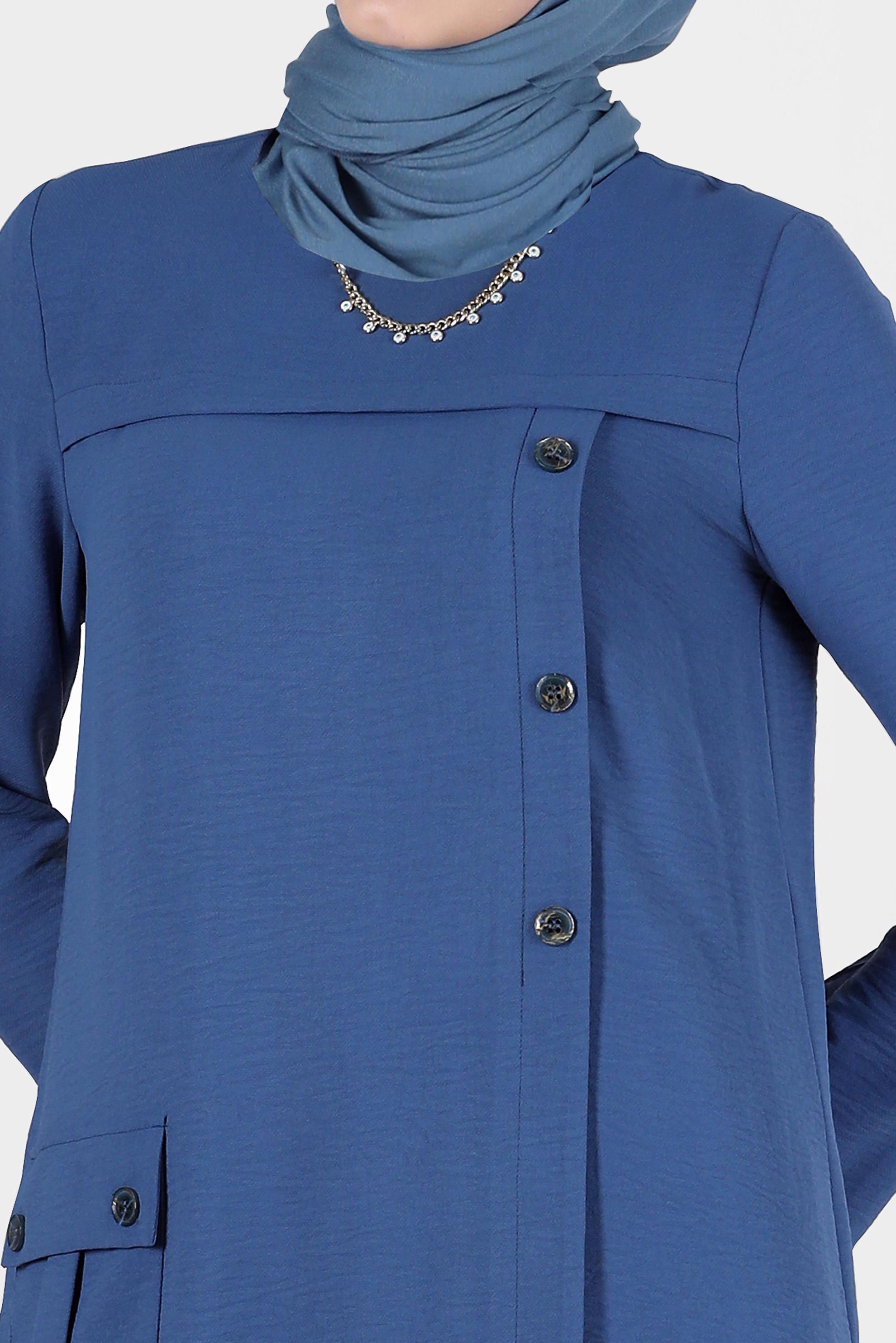 Tesettür giyim LACİVERT DÜĞME DETAYLI CEPLİ TUNİK 42503