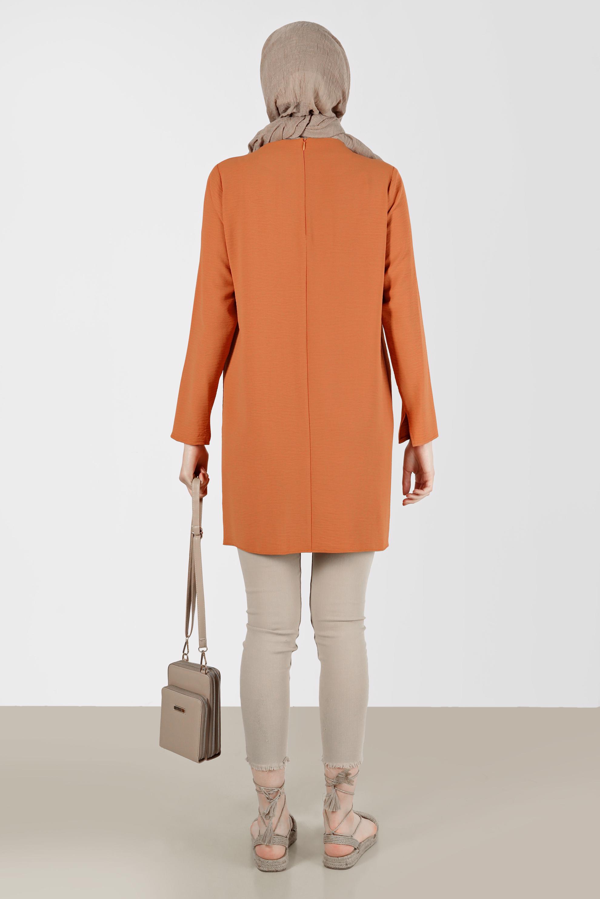 Tesettür giyim KAHVE DÜĞME DETAYLI CEPLİ TUNİK 42503