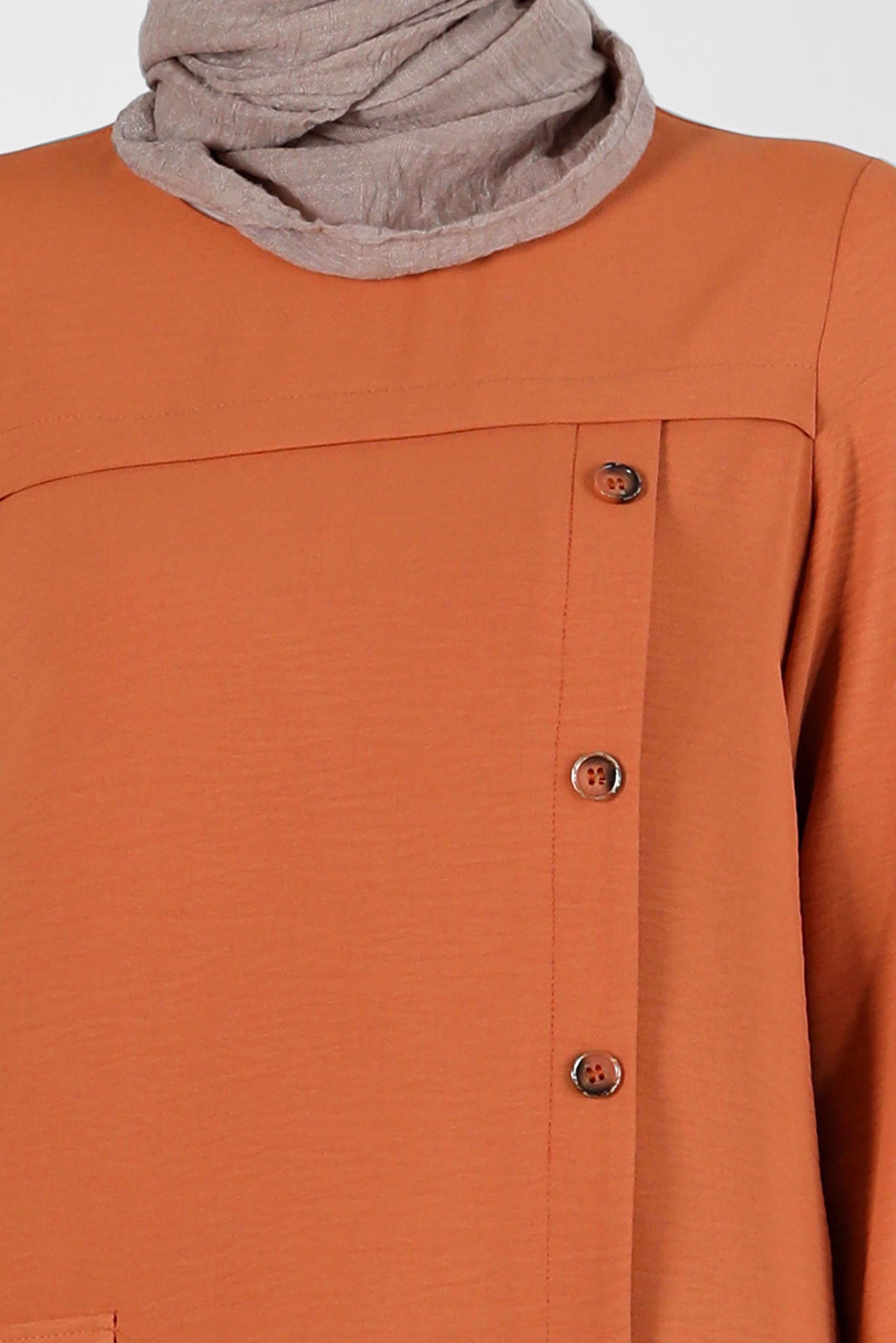 Tesettür giyim KAHVE DÜĞME DETAYLI CEPLİ TUNİK 42503