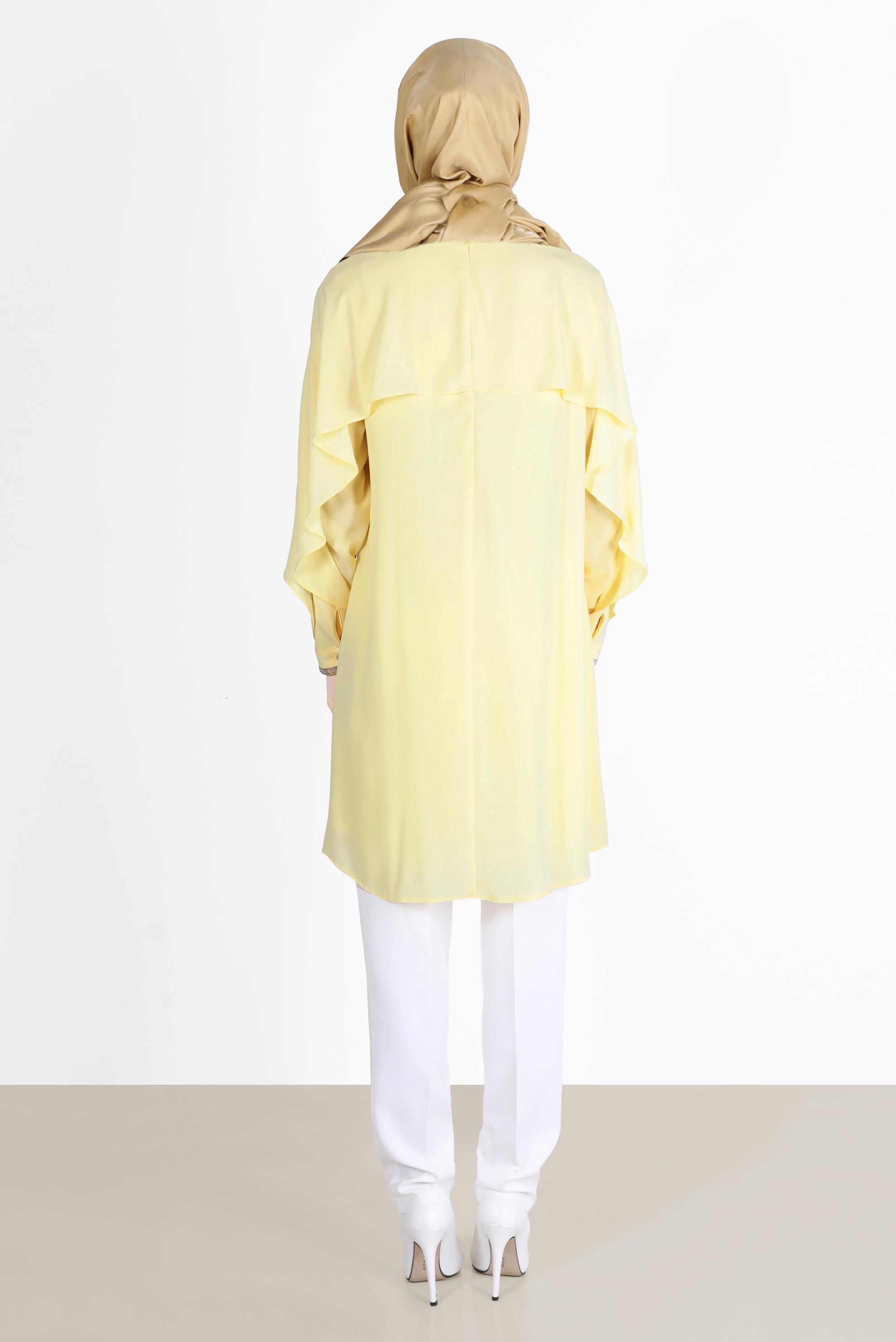 Tesettür giyim SARI TAŞ DETAYLI VOLANLI TUNİK 42505 