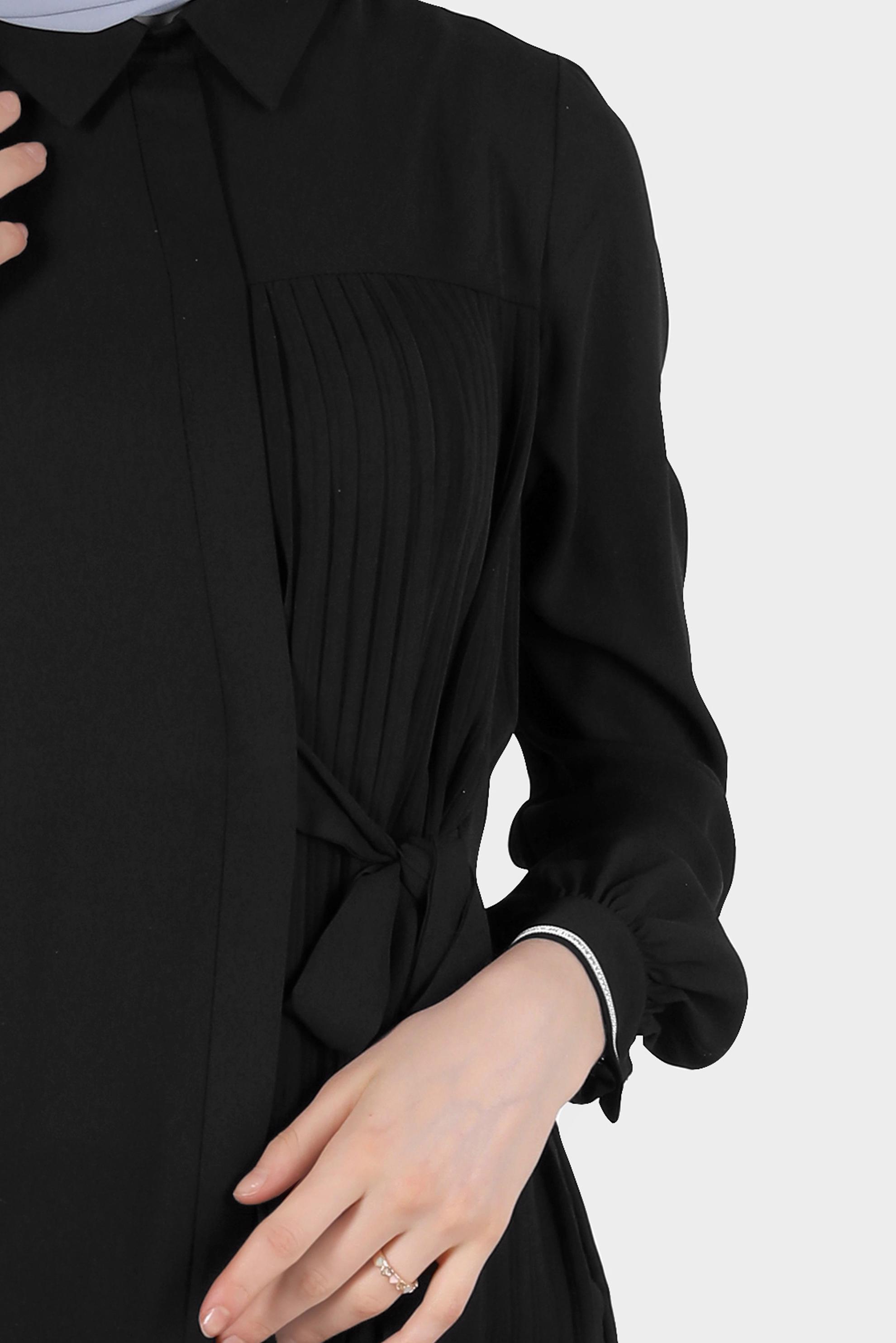 Tesettür giyim SİYAH PİLE DETAYLI BAĞLAMALI TUNİK 42506 