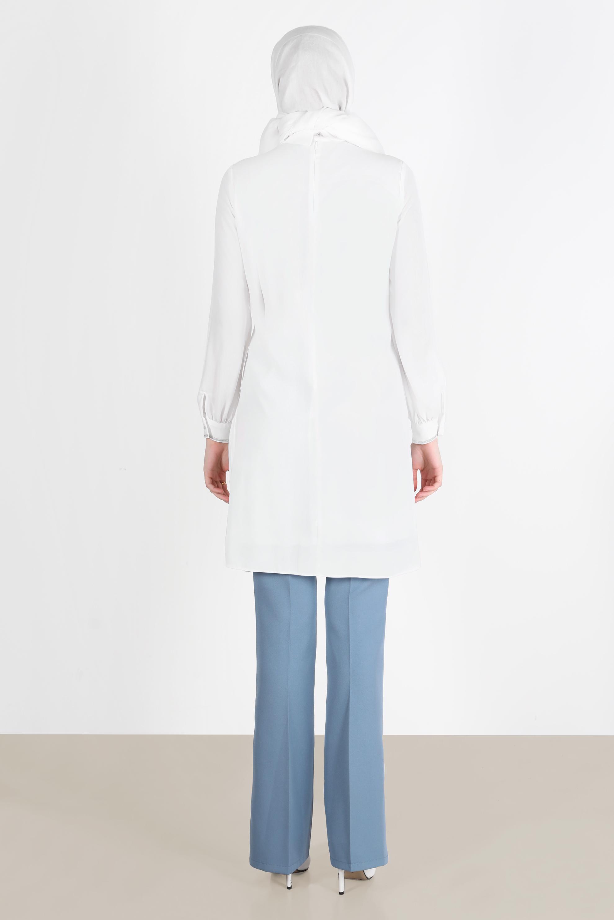 Tesettür giyim BEYAZ PİLE DETAYLI BAĞLAMALI TUNİK 42506 