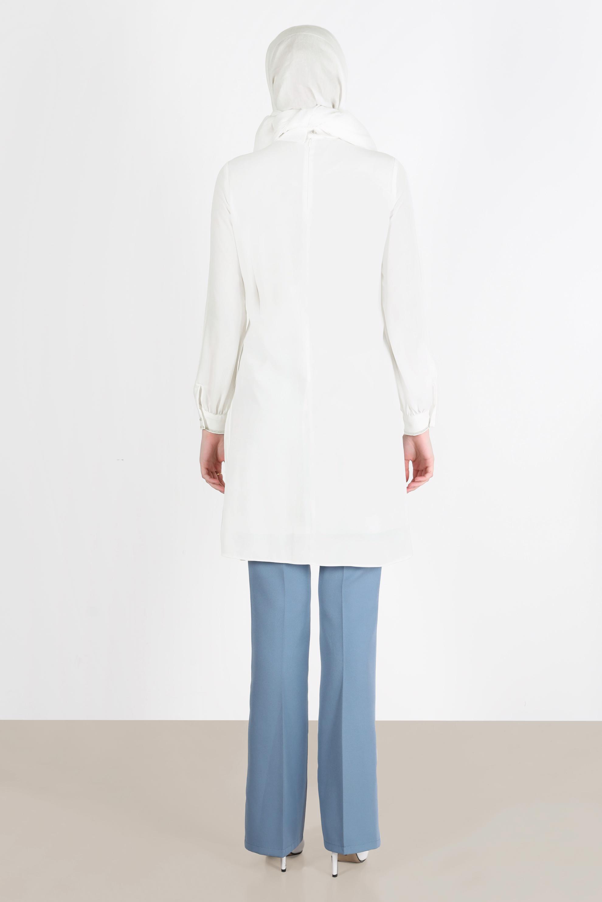 Tesettür giyim BEJ PİLE DETAYLI BAĞLAMALI TUNİK 42506 