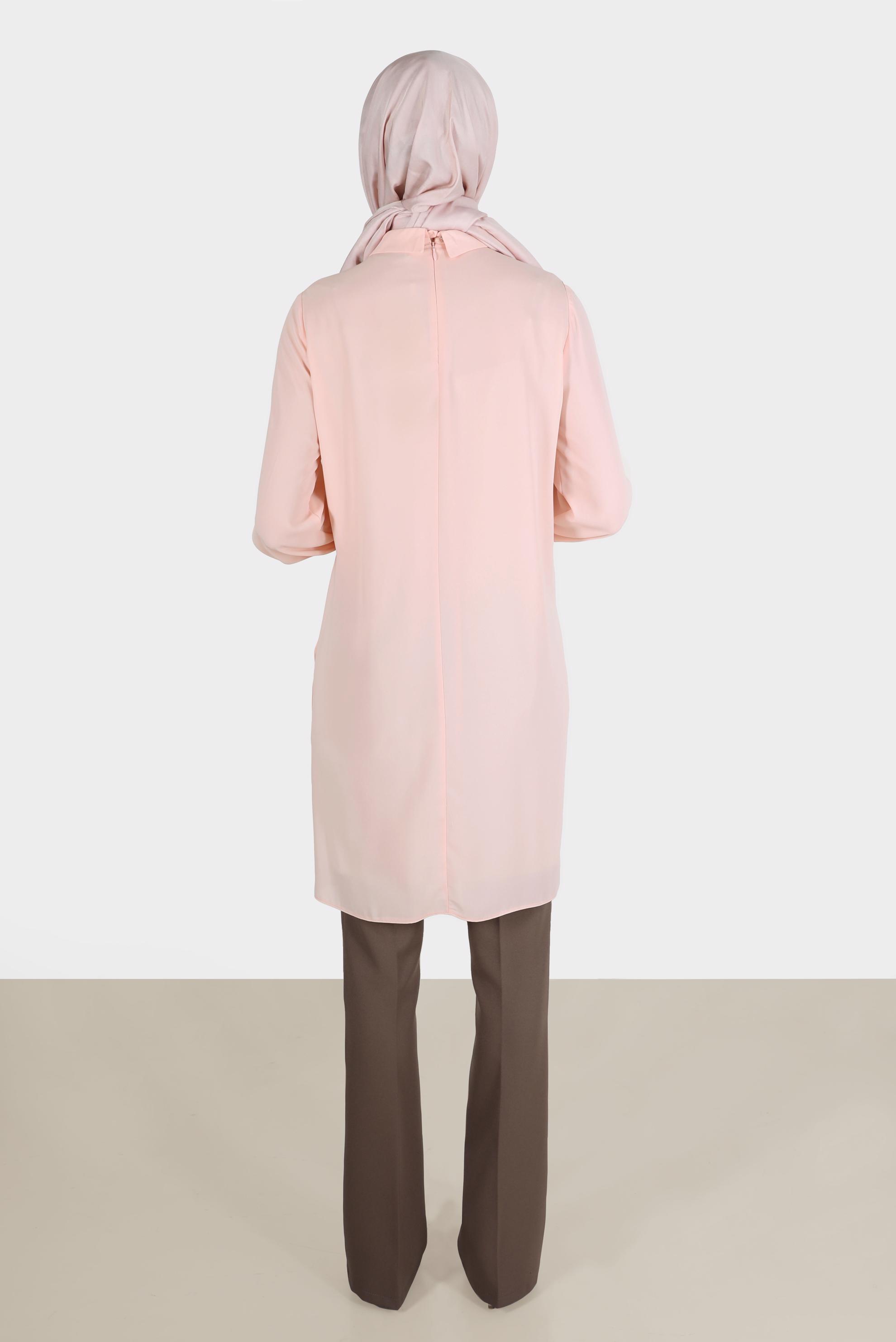 Tesettür giyim PUDRA PİLE DETAYLI BAĞLAMALI TUNİK 42506 