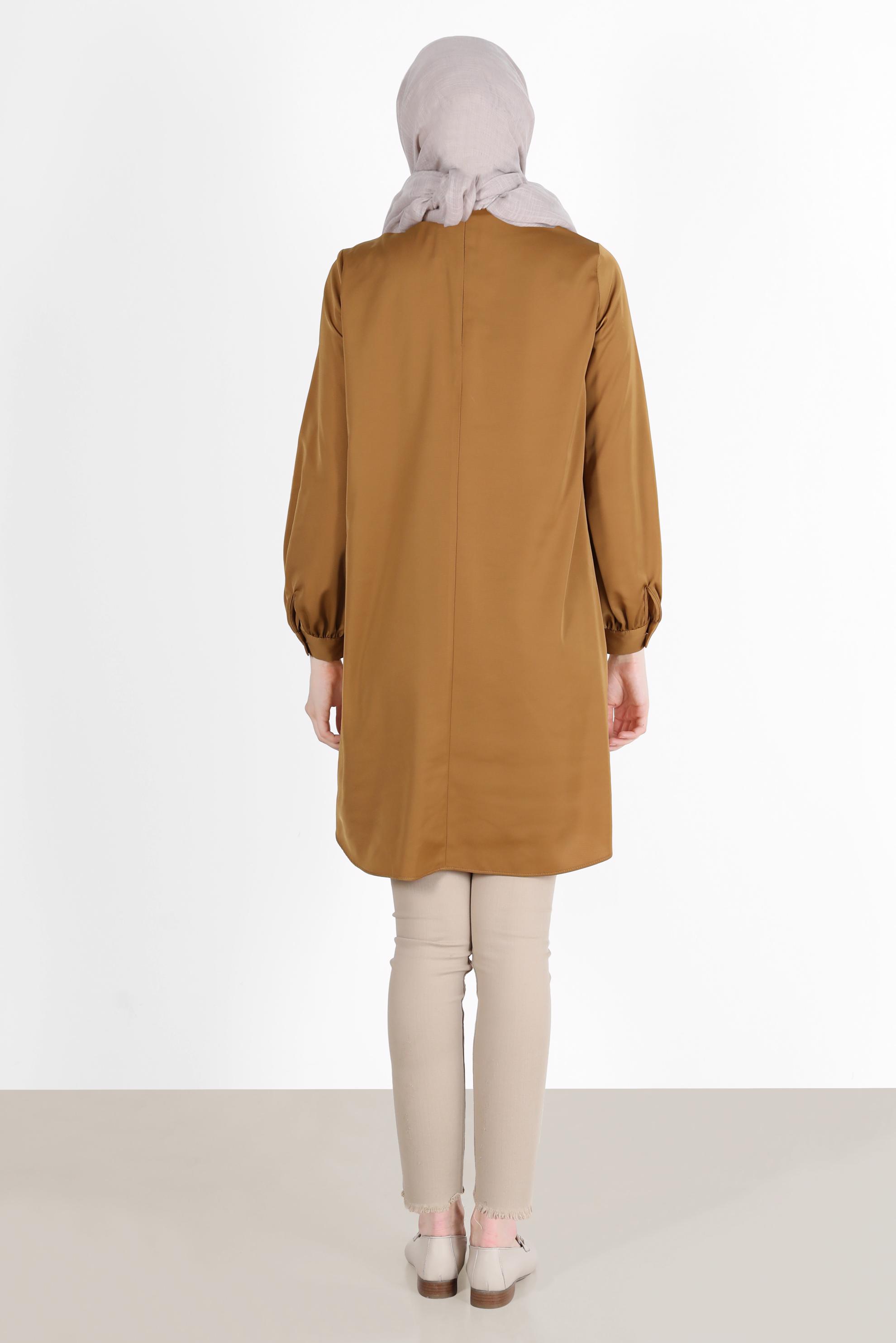 Tesettür giyim SARI BAĞLAMA DETAYLI FERMUARLI SATEN TUNİK 42507	