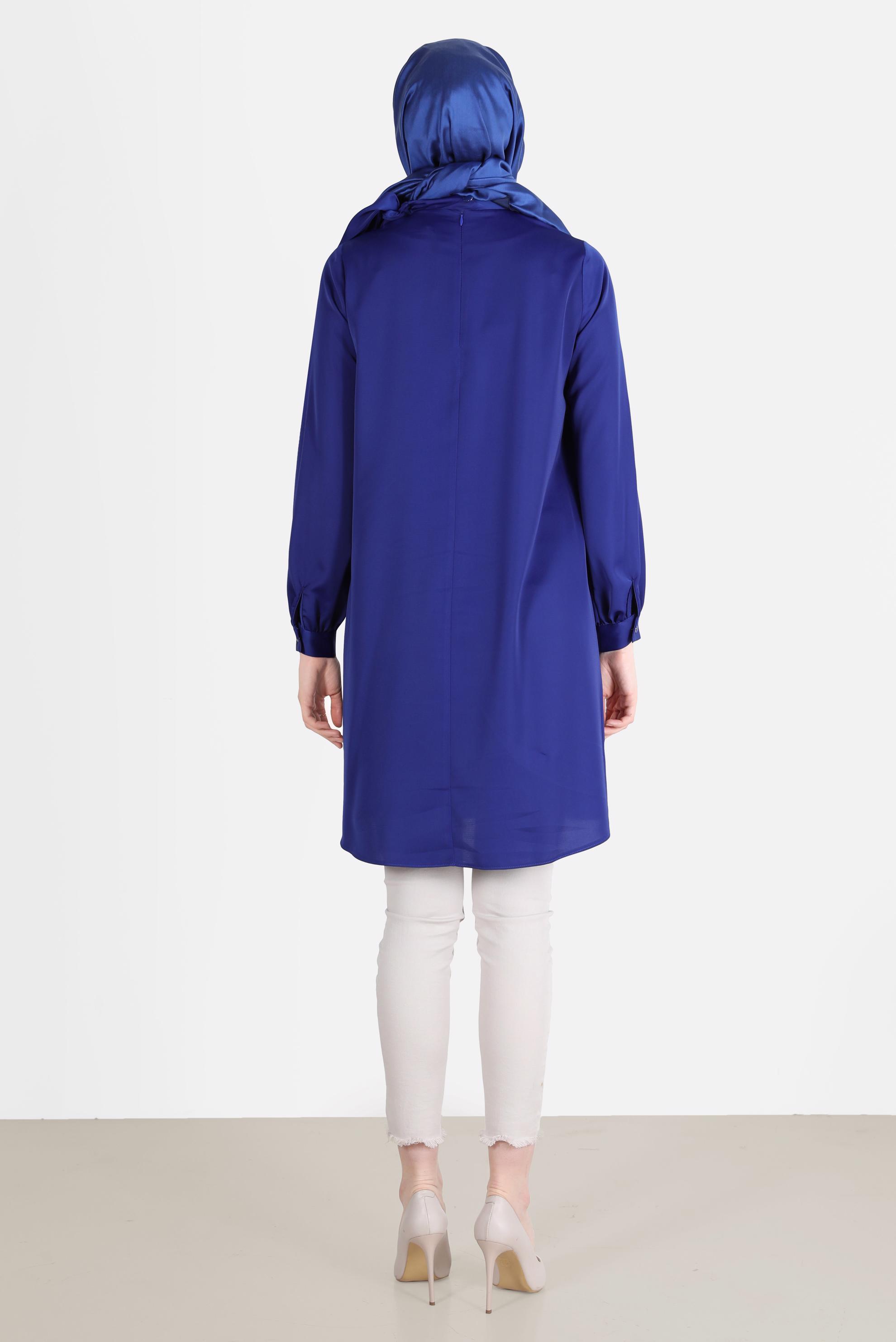 Tesettür giyim LACİVERT BAĞLAMA DETAYLI FERMUARLI SATEN TUNİK 42507	