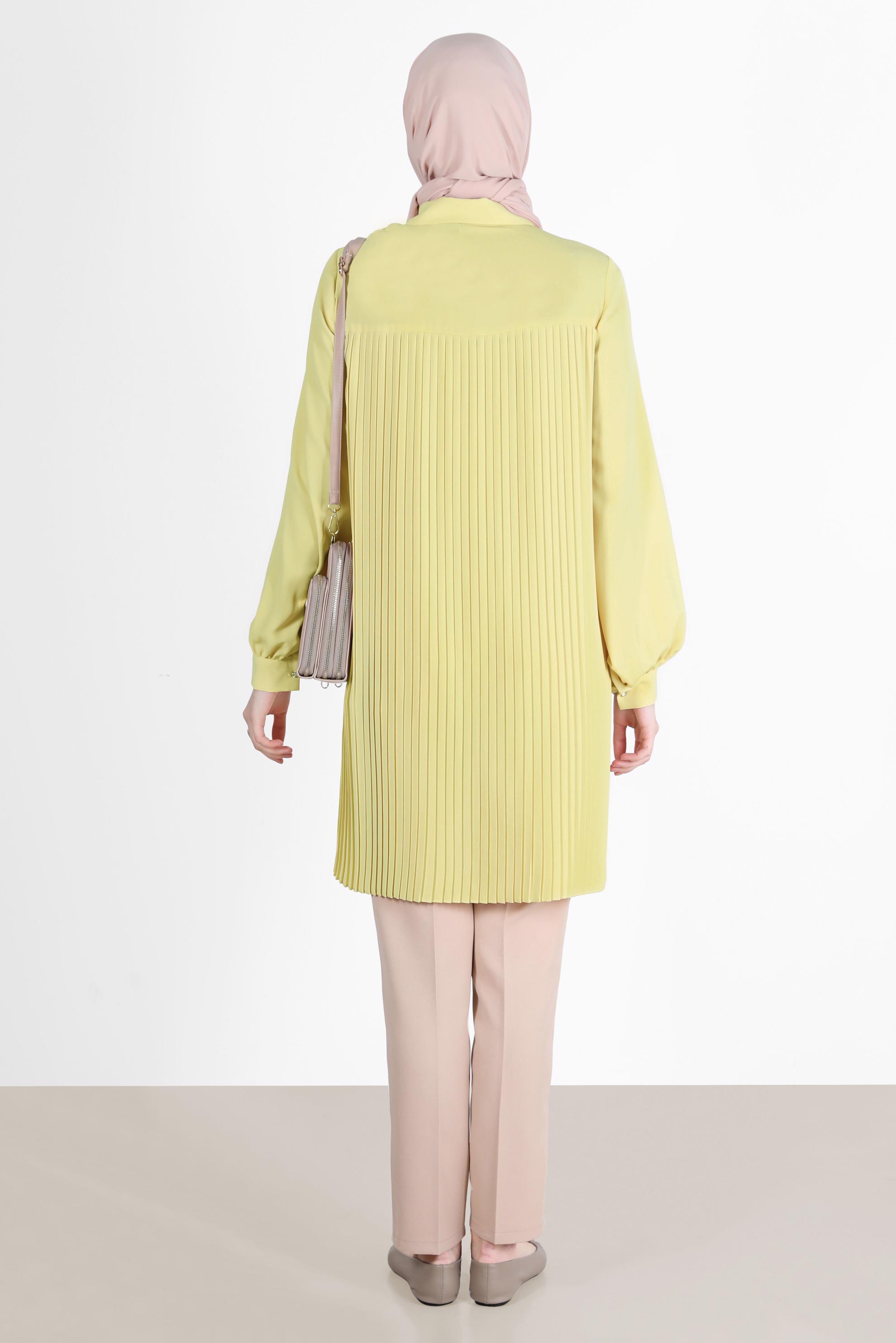 Tesettür giyim SARI ARKASI PİLE DETAYLI TUNİK 42520 