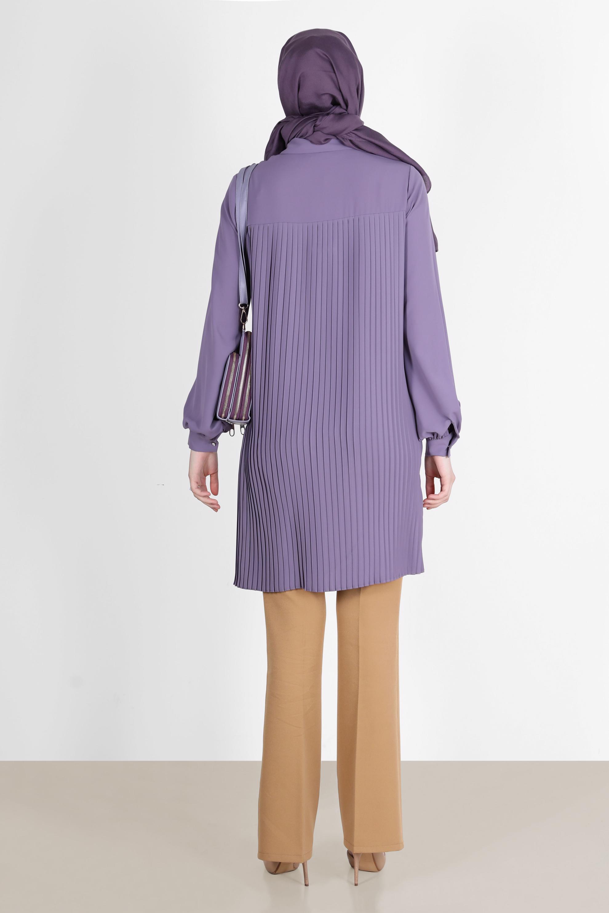 Tesettür giyim MOR ARKASI PİLE DETAYLI TUNİK 42520 